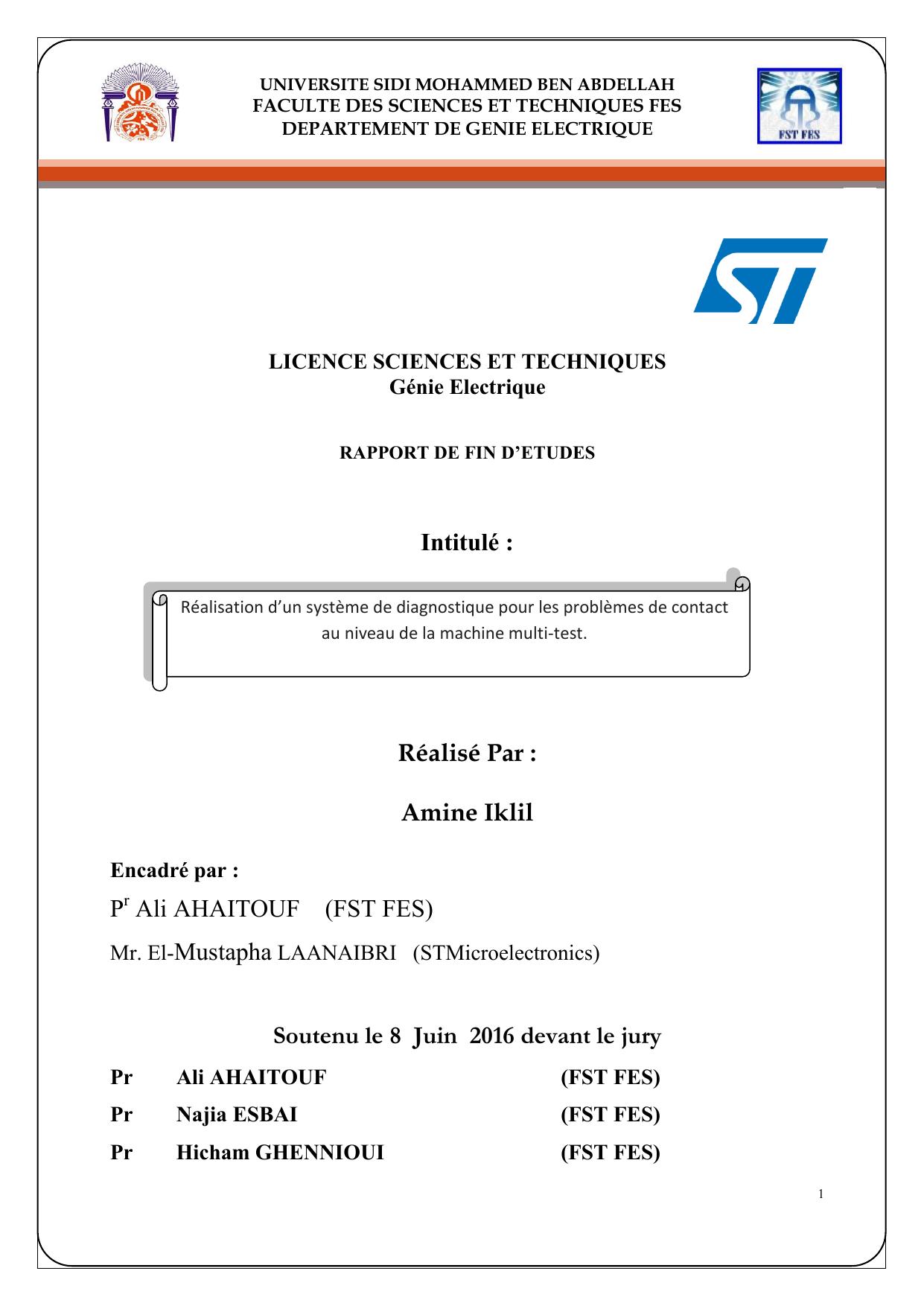 Réalisation d’un système de diagnostique pour les problèmes de contact au niveau de la machine multi-test