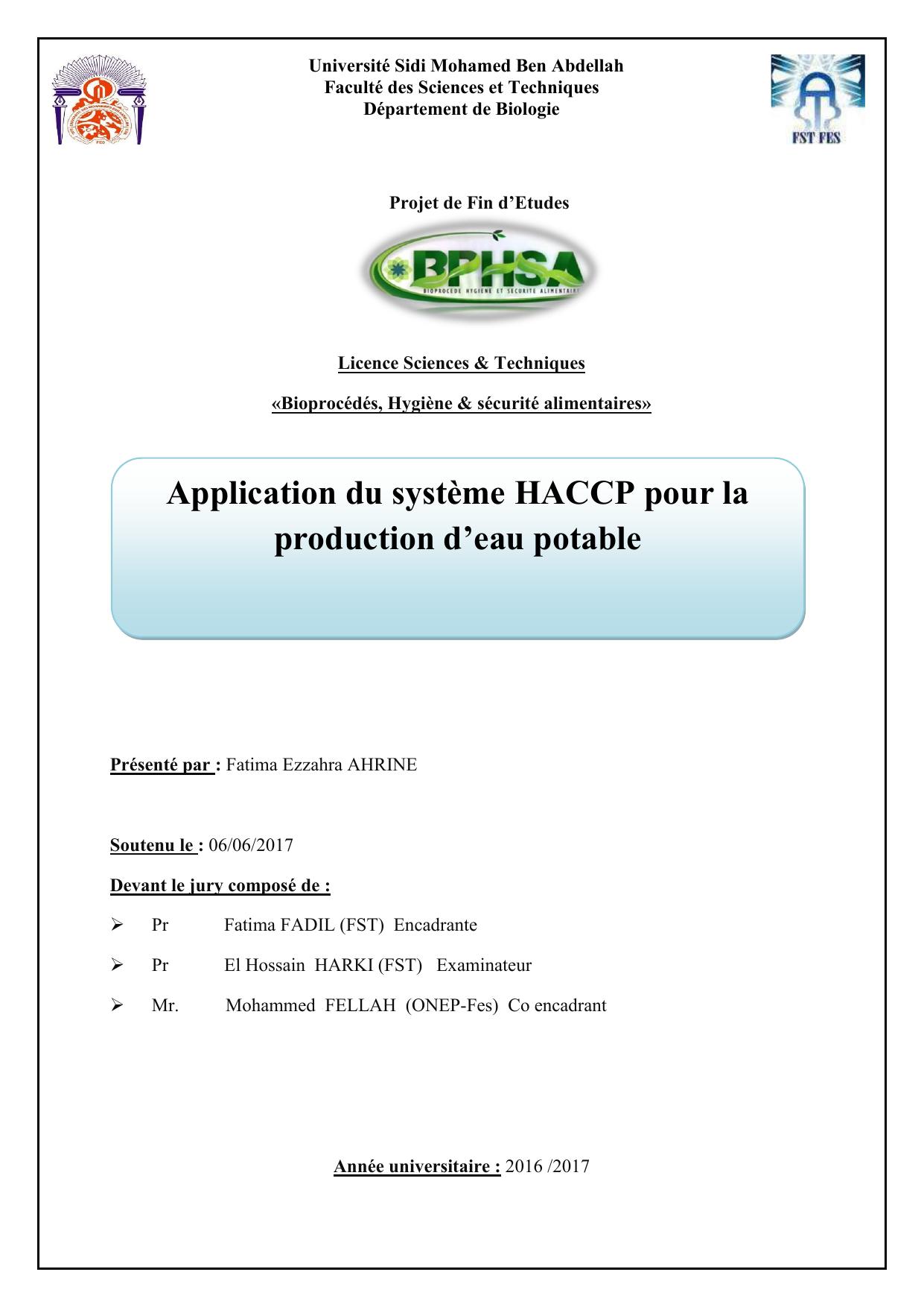 Application du système HACCP pour la production d’eau potable