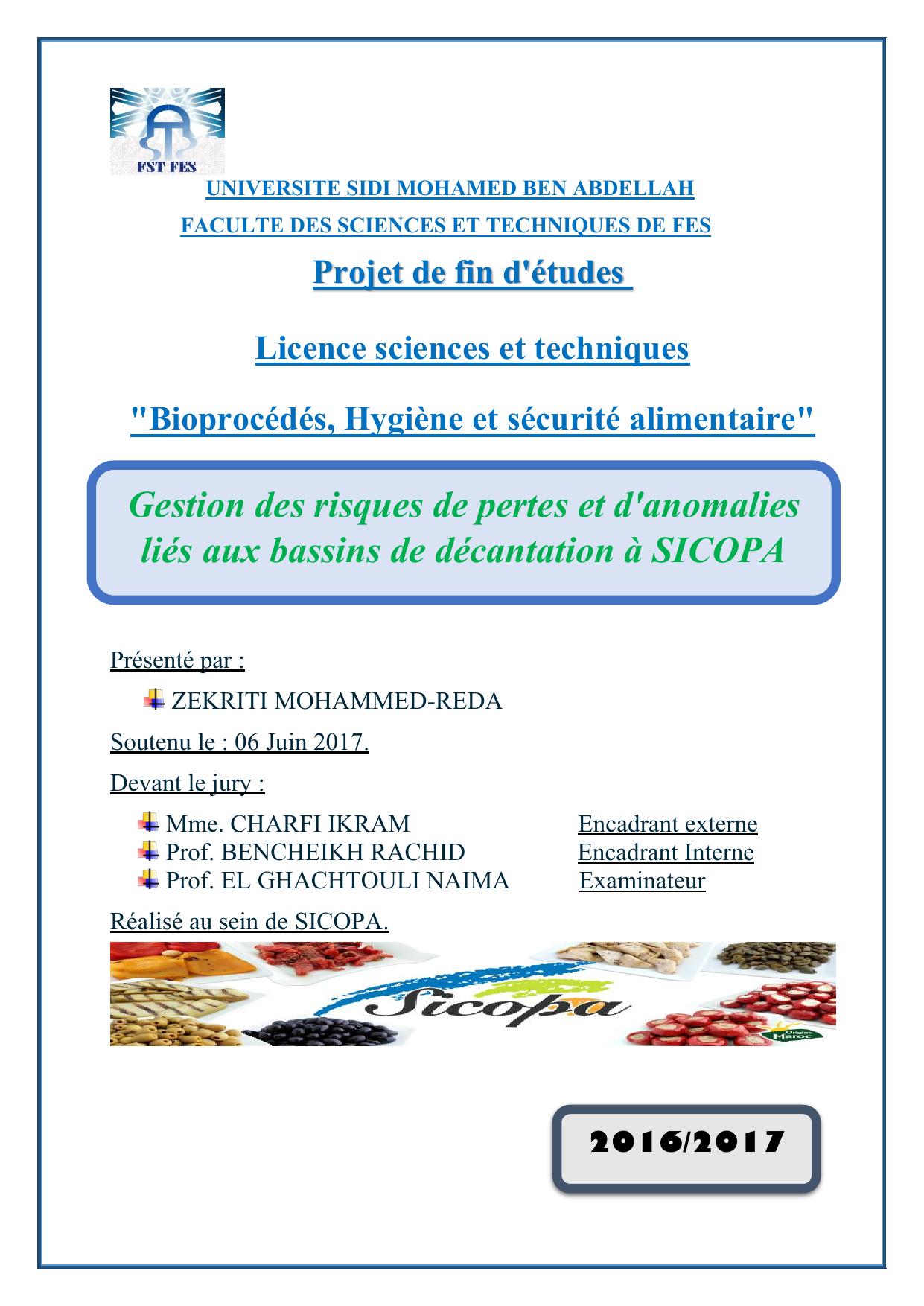 Gestion des risques de pertes et d'anomalies liés aux bassins de décantation à SICOPA