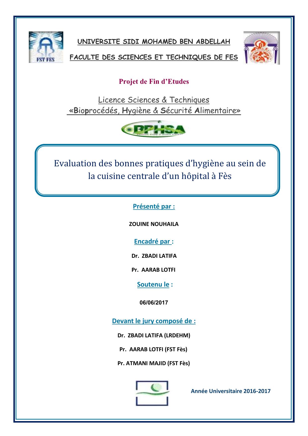 Evaluation des bonnes pratiques d’hygiène au sein de la cuisine centrale d’un hôpital à Fès