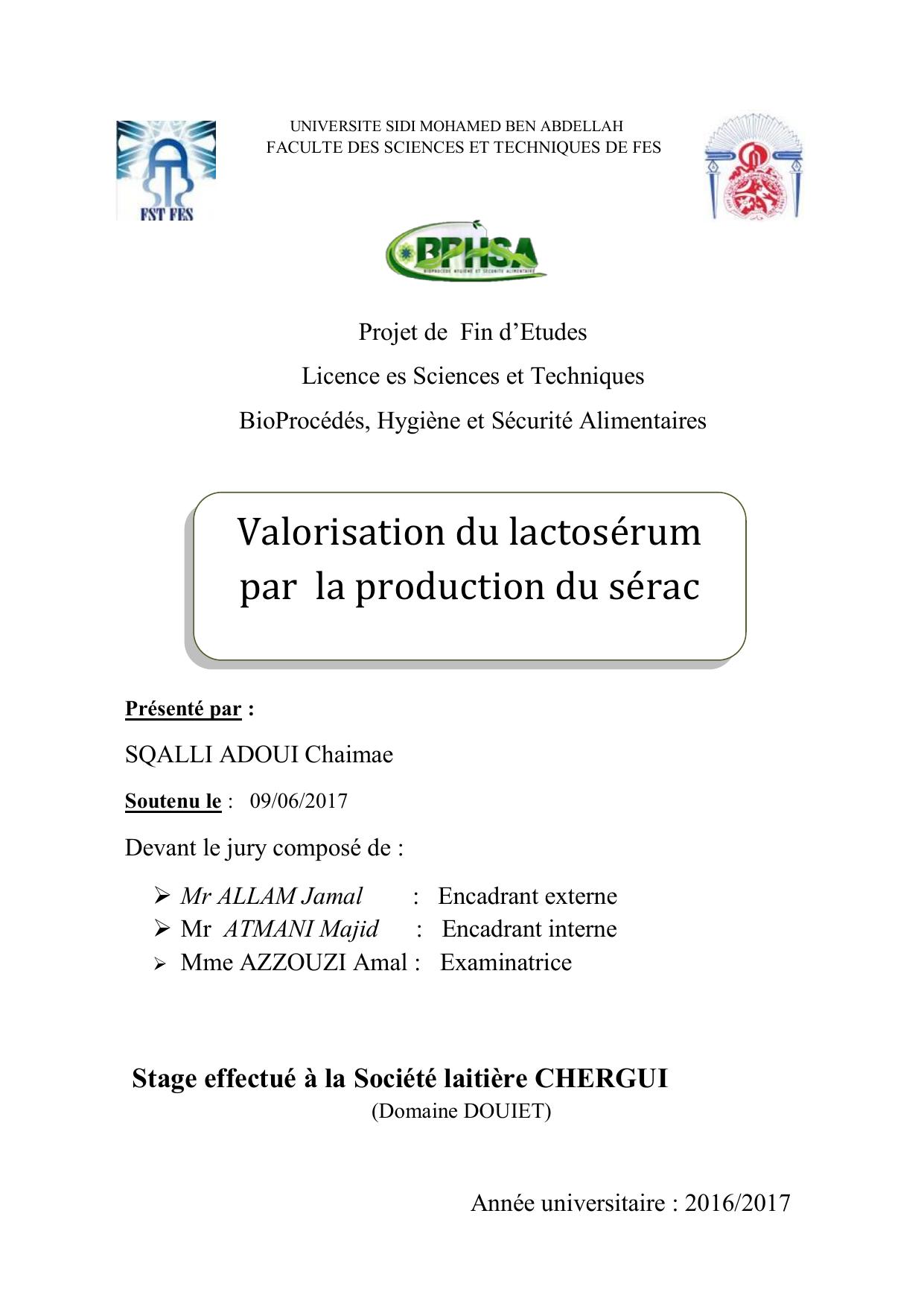 Valorisation du lactosérum par la production du sérac