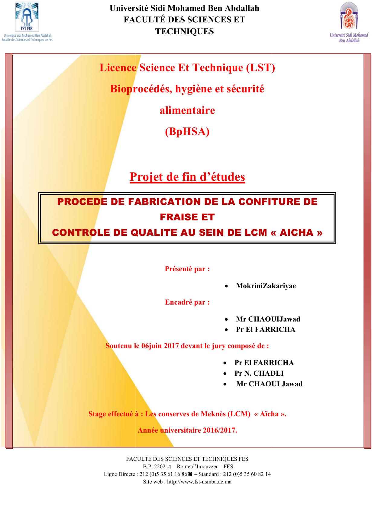 Procédé de fabrication de la confiture de fraise et contrôle de qualité au sein de LCM "AICHA"