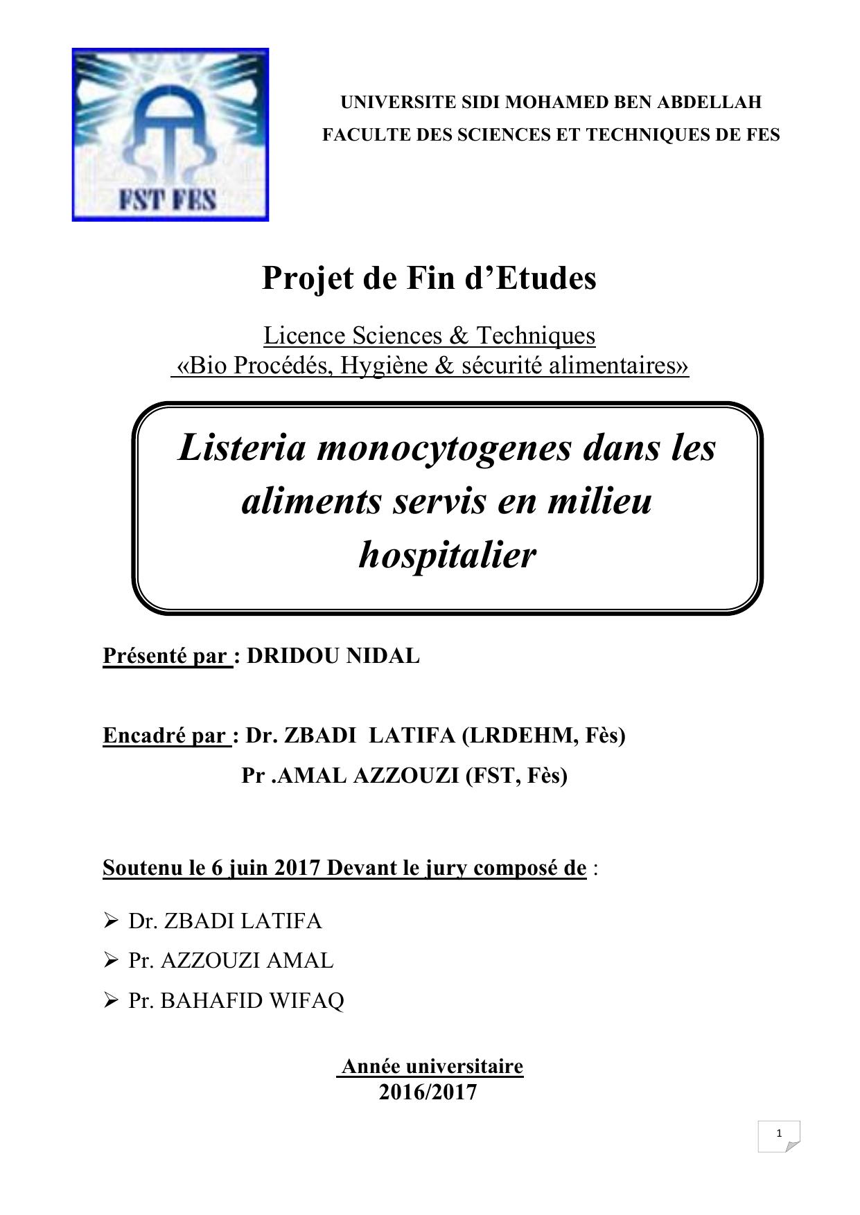 Listeria monocytogenes dans les aliments servis en milieu hospitalier