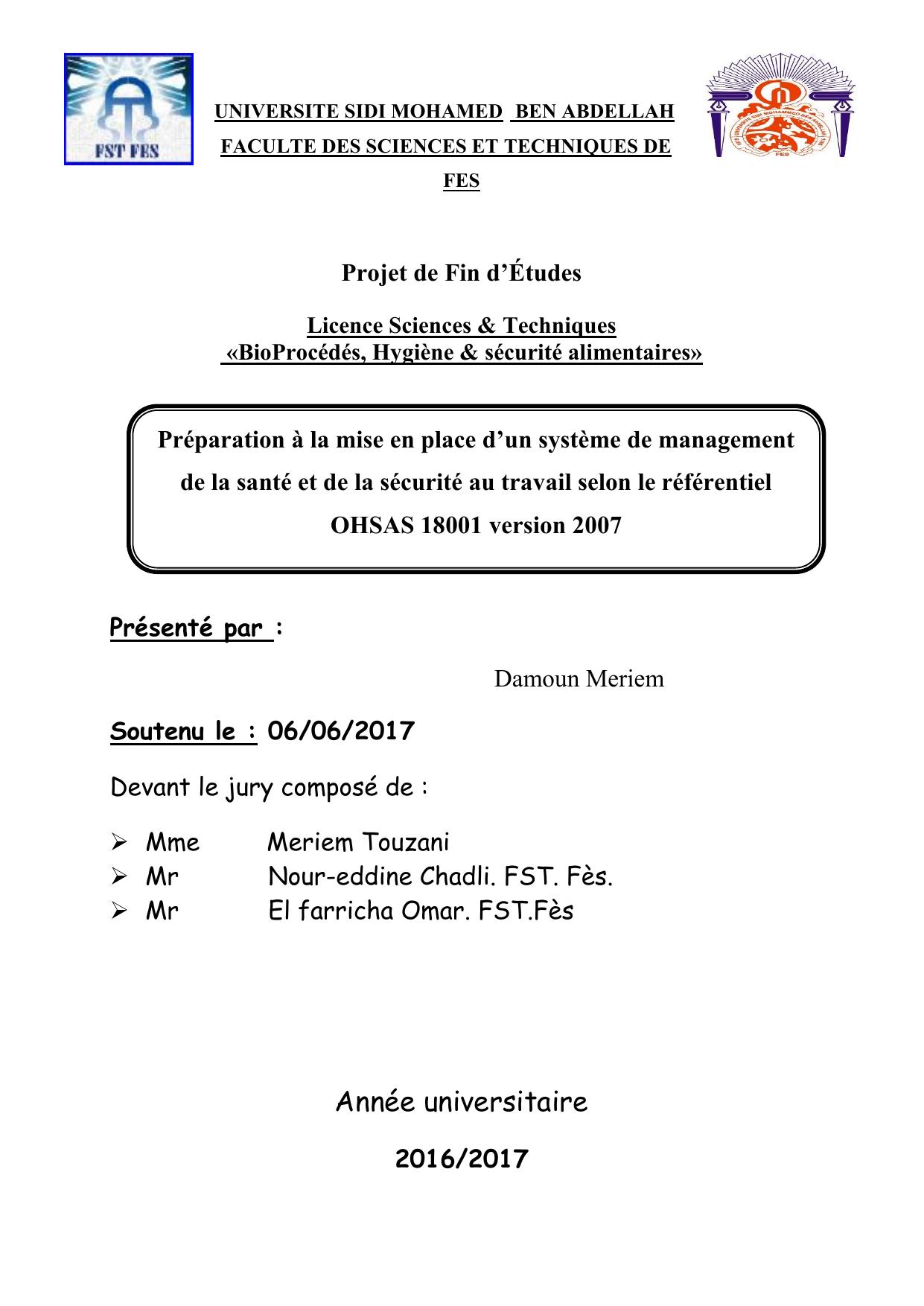 Préparation à la mise en place d’un système de management de la santé et de la sécurité au travail selon le référentiel OHSAS 18001 version 2007