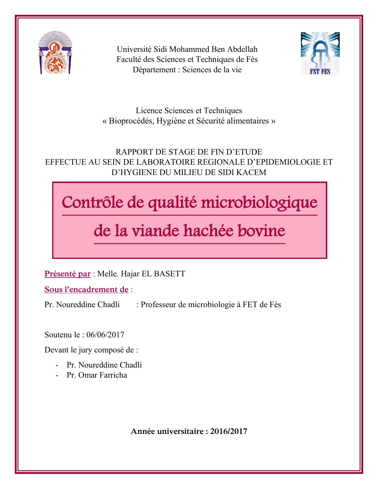 Contrôle de qualité microbiologique de la viande hachée bovine