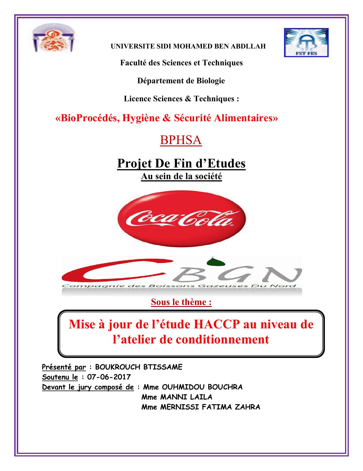 Mise à jour de l’étude HACCP au niveau de l’atelier de conditionnement