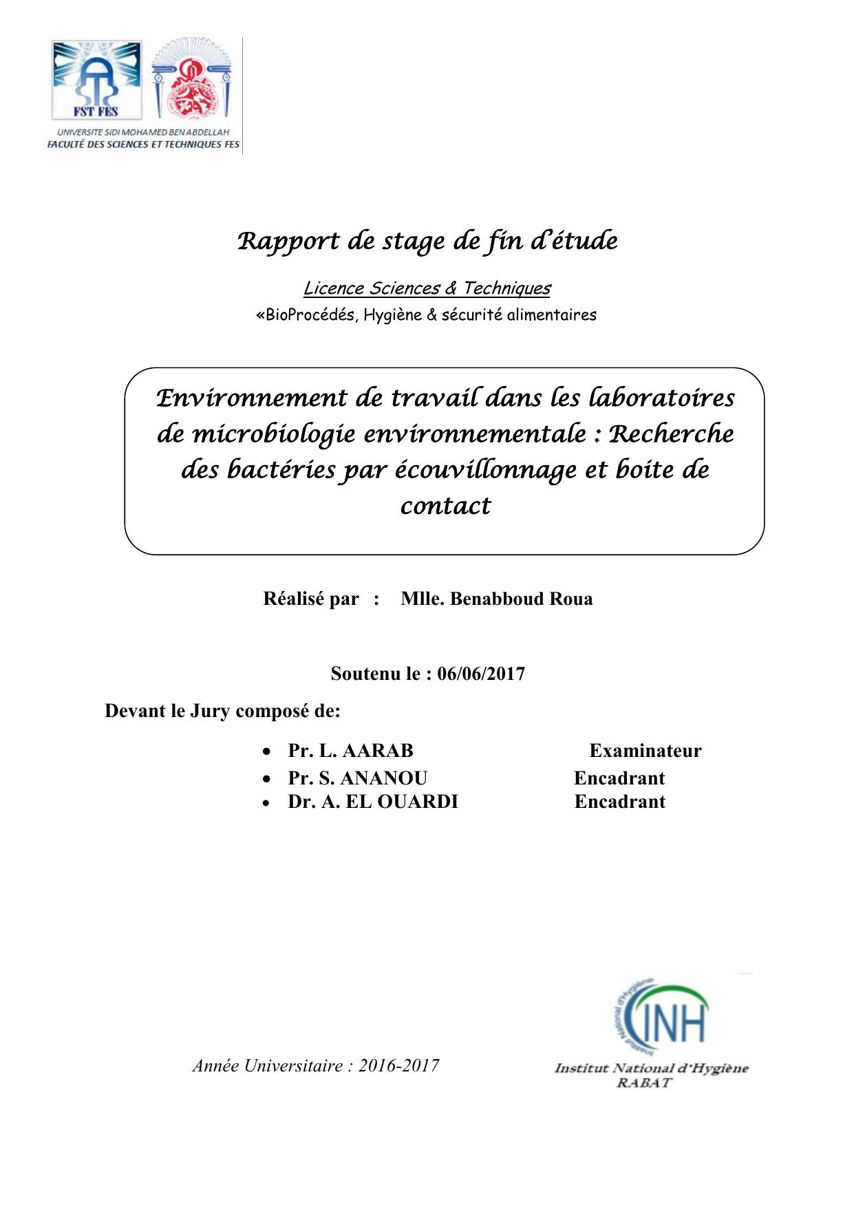 Environnement de travail dans les laboratoires de microbiologie environnementale : Recherche des bactéries par écouvillonnage et boite de contact