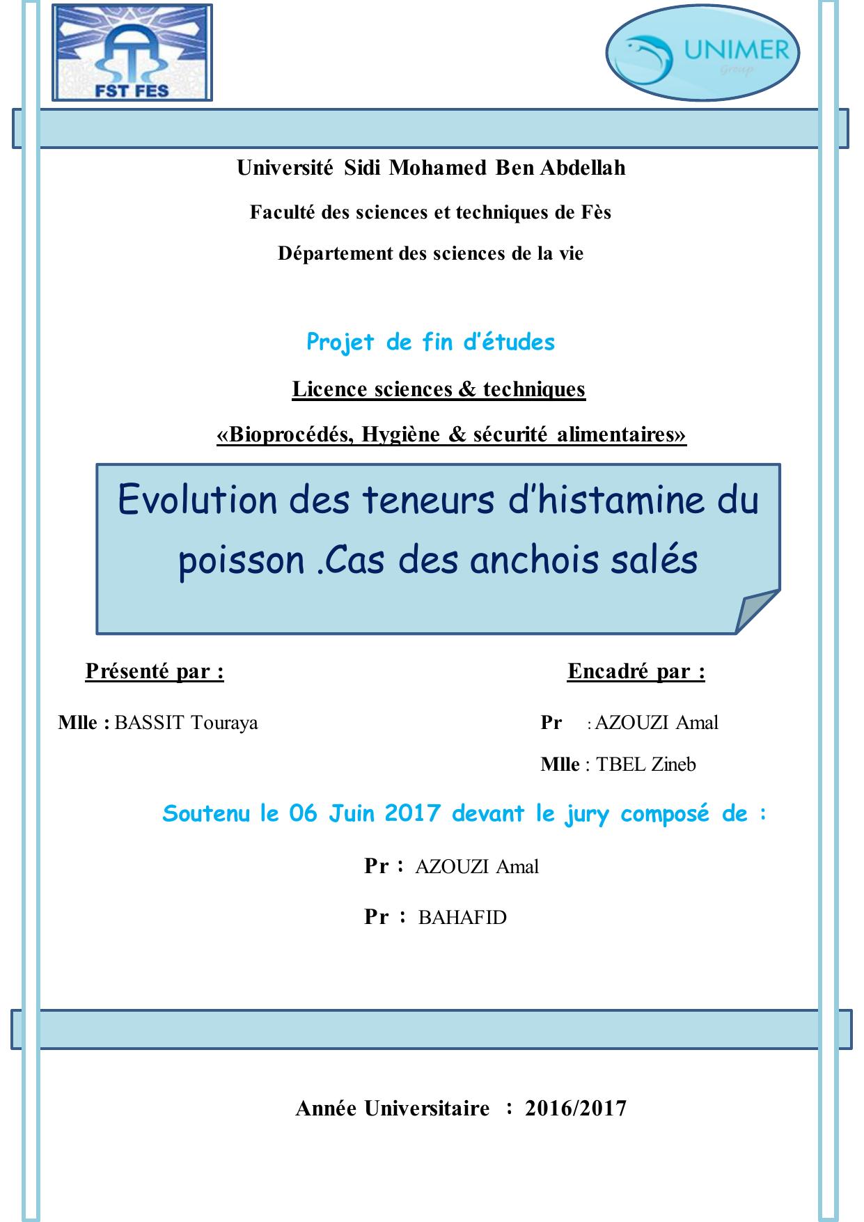 Evolution des teneurs d’histamine du poisson. Cas des anchois salés