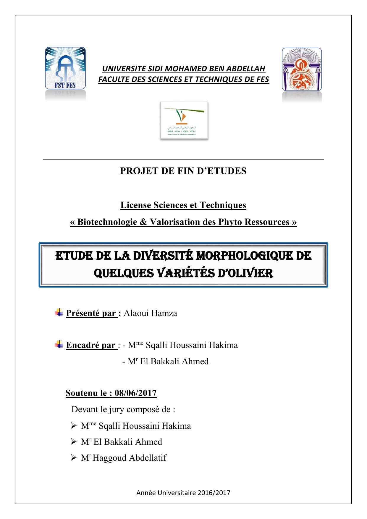 Etude de la diversité morphologique de quelques variétés d'olivier