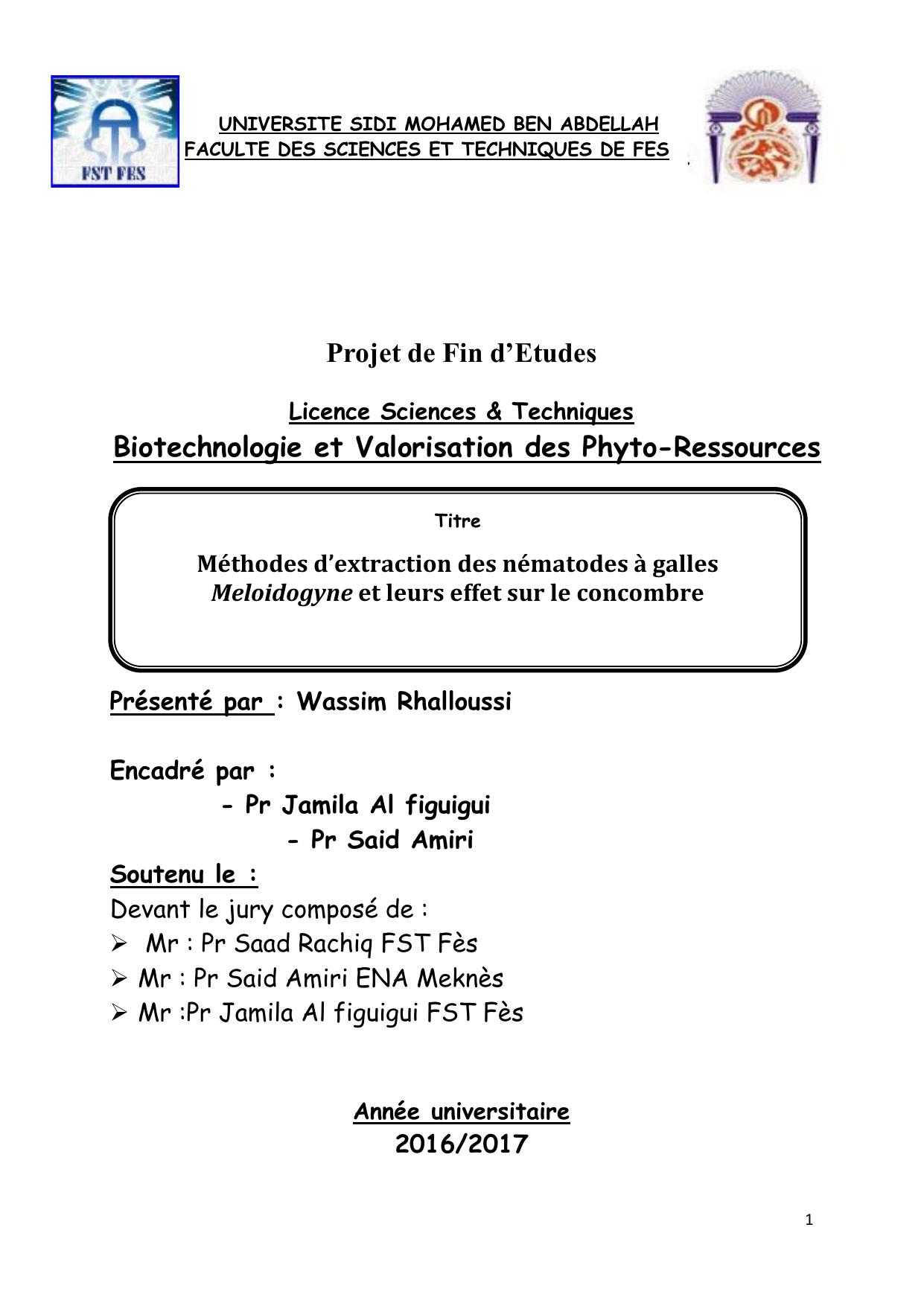 Méthodes d’extraction des nématodes à galles Meloidogyne et leurs effet sur le concombre