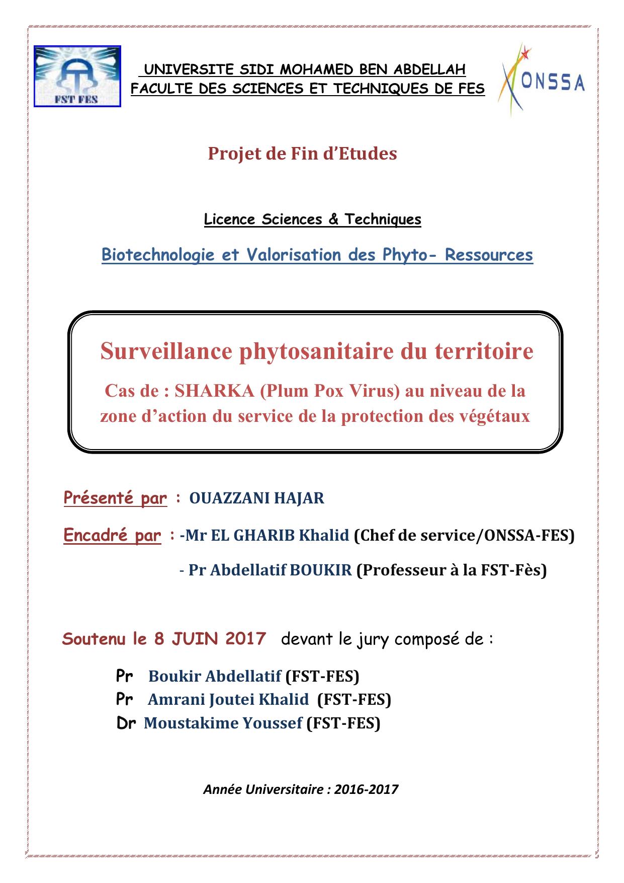 Surveillance phytosanitaire du territoire Cas de : SHARKA (Plum Pox Virus) au niveau de la zone d’action du service de la protection des végétaux