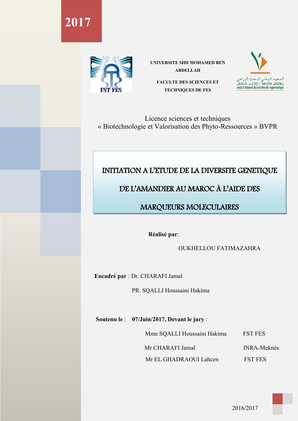 Initiation à l'étude de la diversité génétique de l'amandier au Maroc à l'aide des marqueurs moléculaires