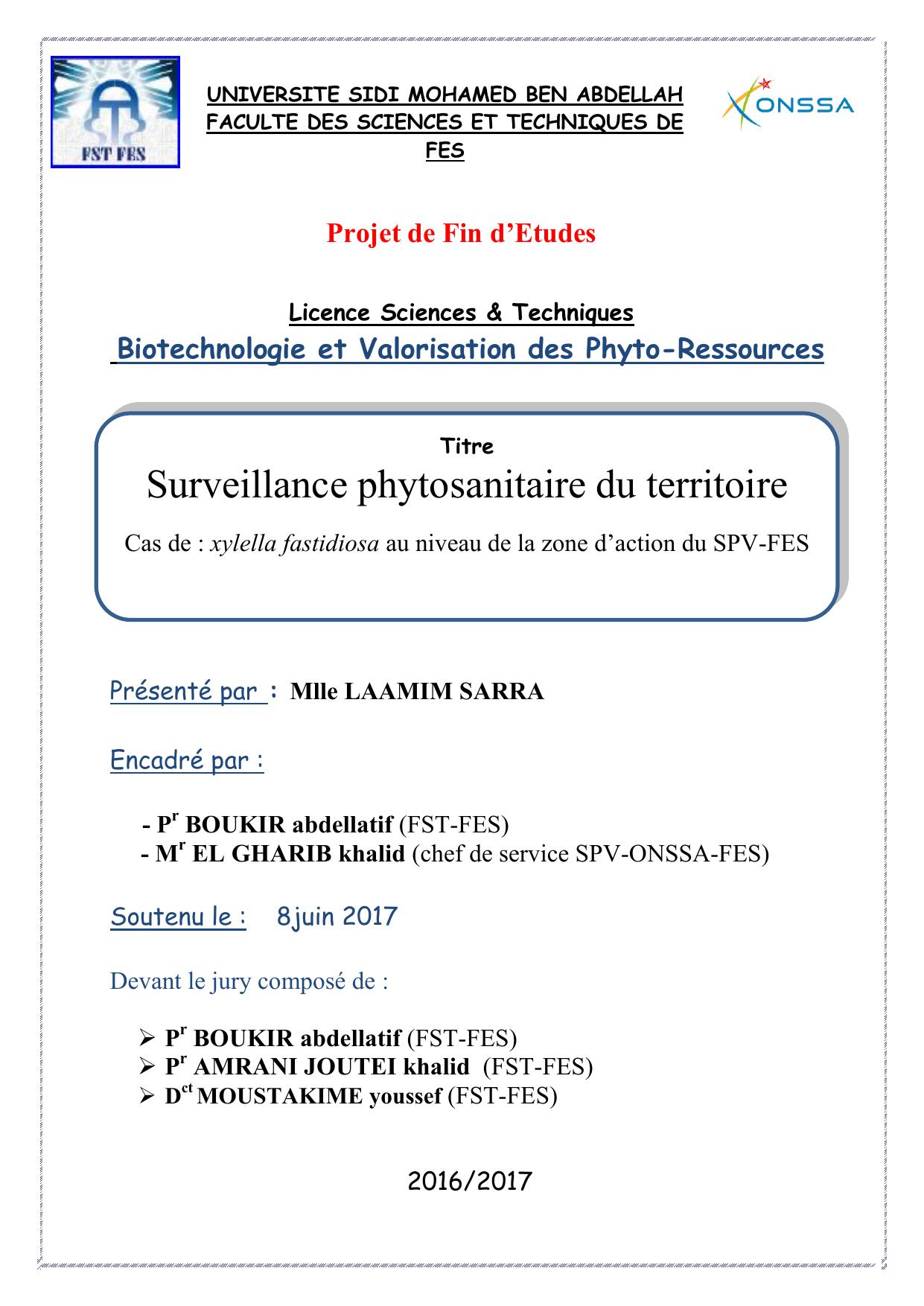 Surveillance phytosanitaire du territoire Cas de : xylella fastidiosa au niveau de la zone d’action du SPV-FES