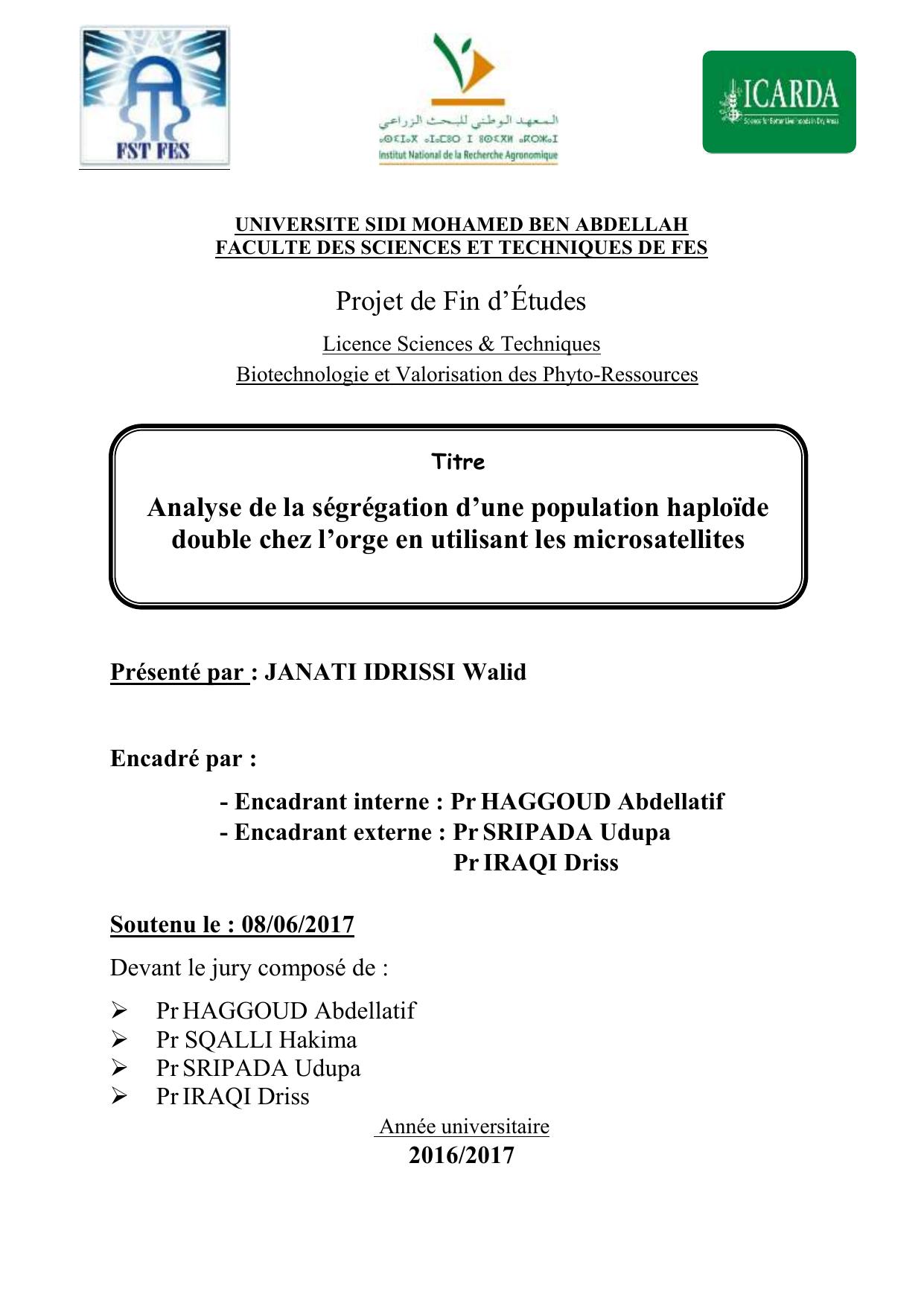 Analyse de la ségrégation d’une population haploïde double chez l’orge en utilisant les microsatellites