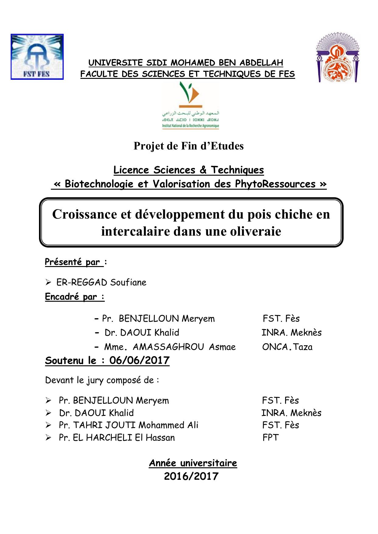 Croissance et développement du pois chiche en intercalaire dans une oliveraie