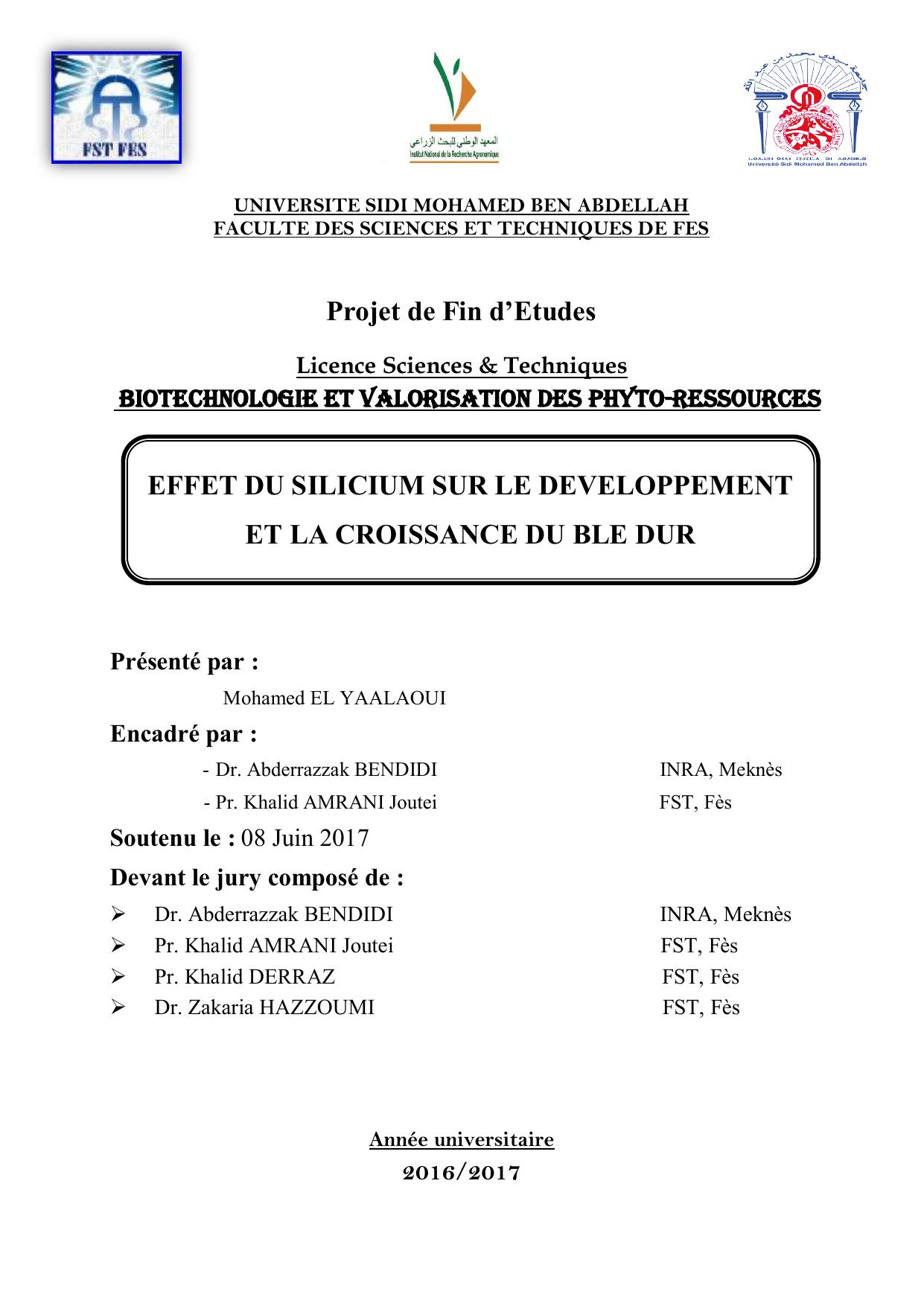 Effet du Silicium sur le développement et la croissance du blé dur