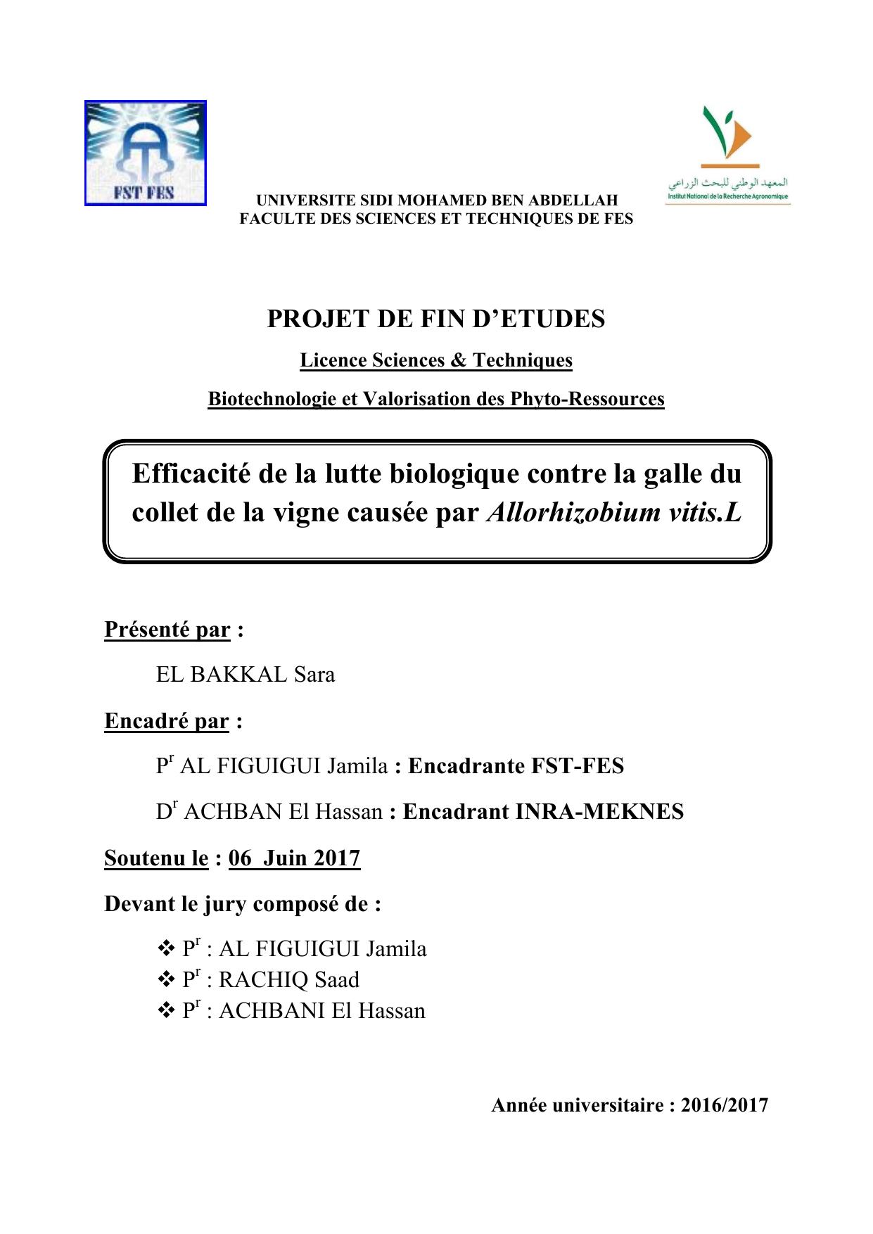 Efficacité de la lutte biologique contre la galle du collet de la vigne causée par Allorhizobium vitis.L