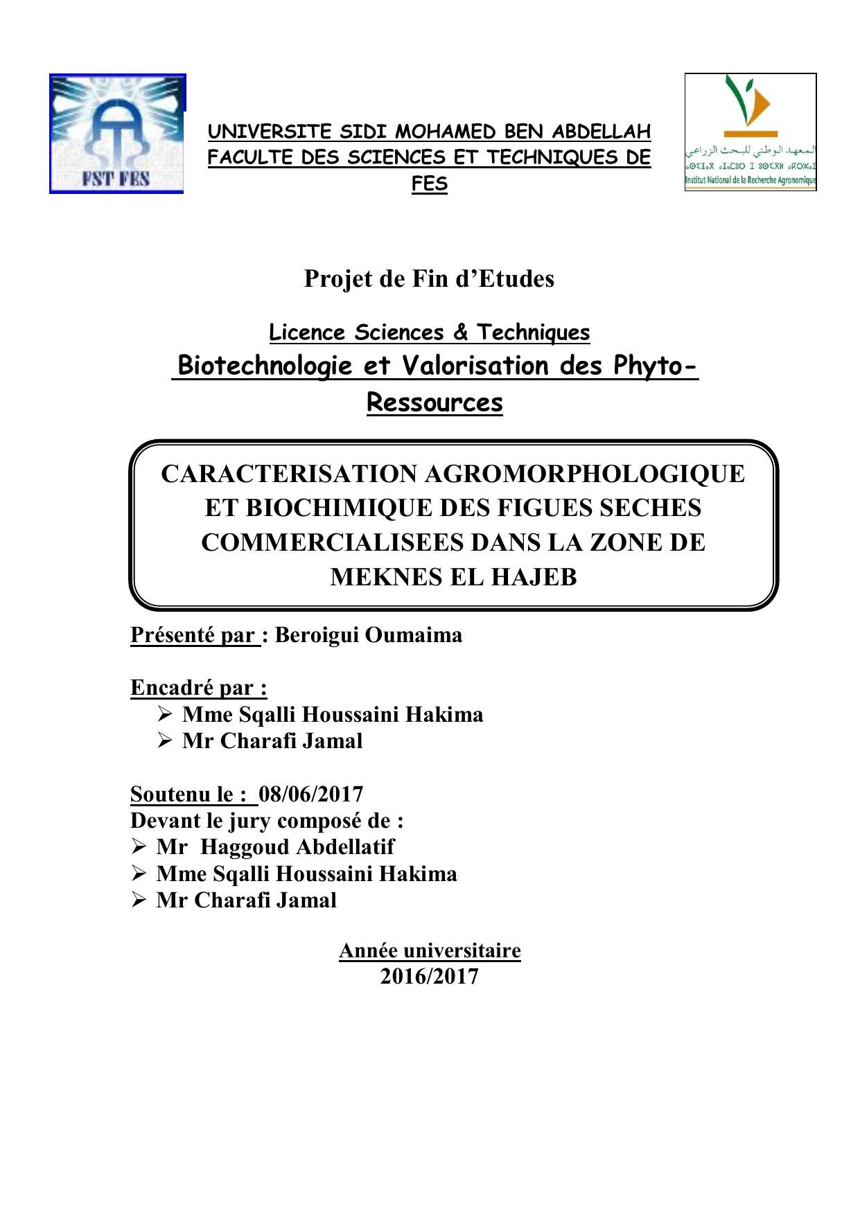 Caractérisation agromorphologique et biochimique des figues sèches commercialisées dans la zone de Meknès El HAJEB