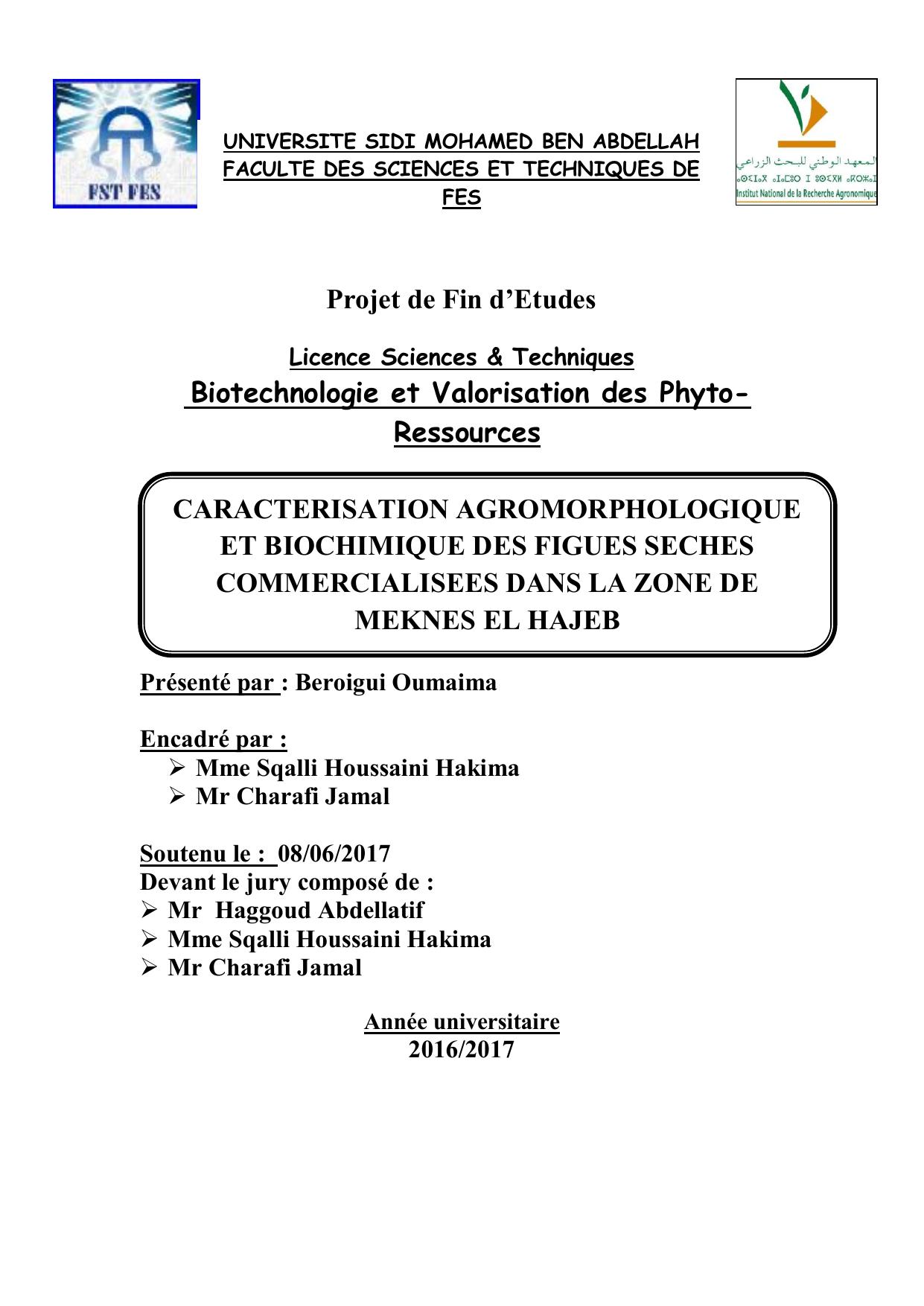Caractérisation agromorphologique et biochimique des figues sèches commercialisées dans la zone de Meknès El HAJEB
