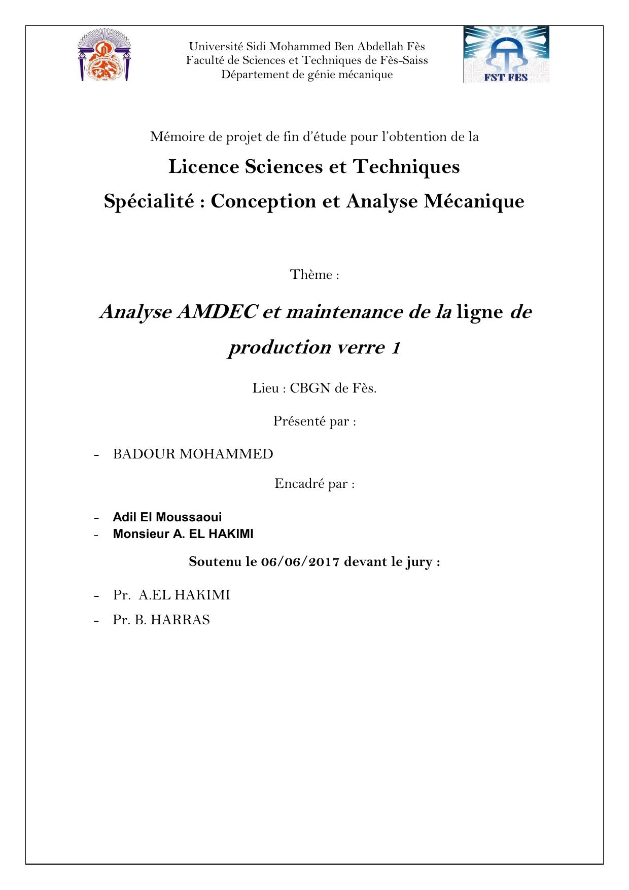 Analyse AMDEC et maintenance de la ligne de production verre 1