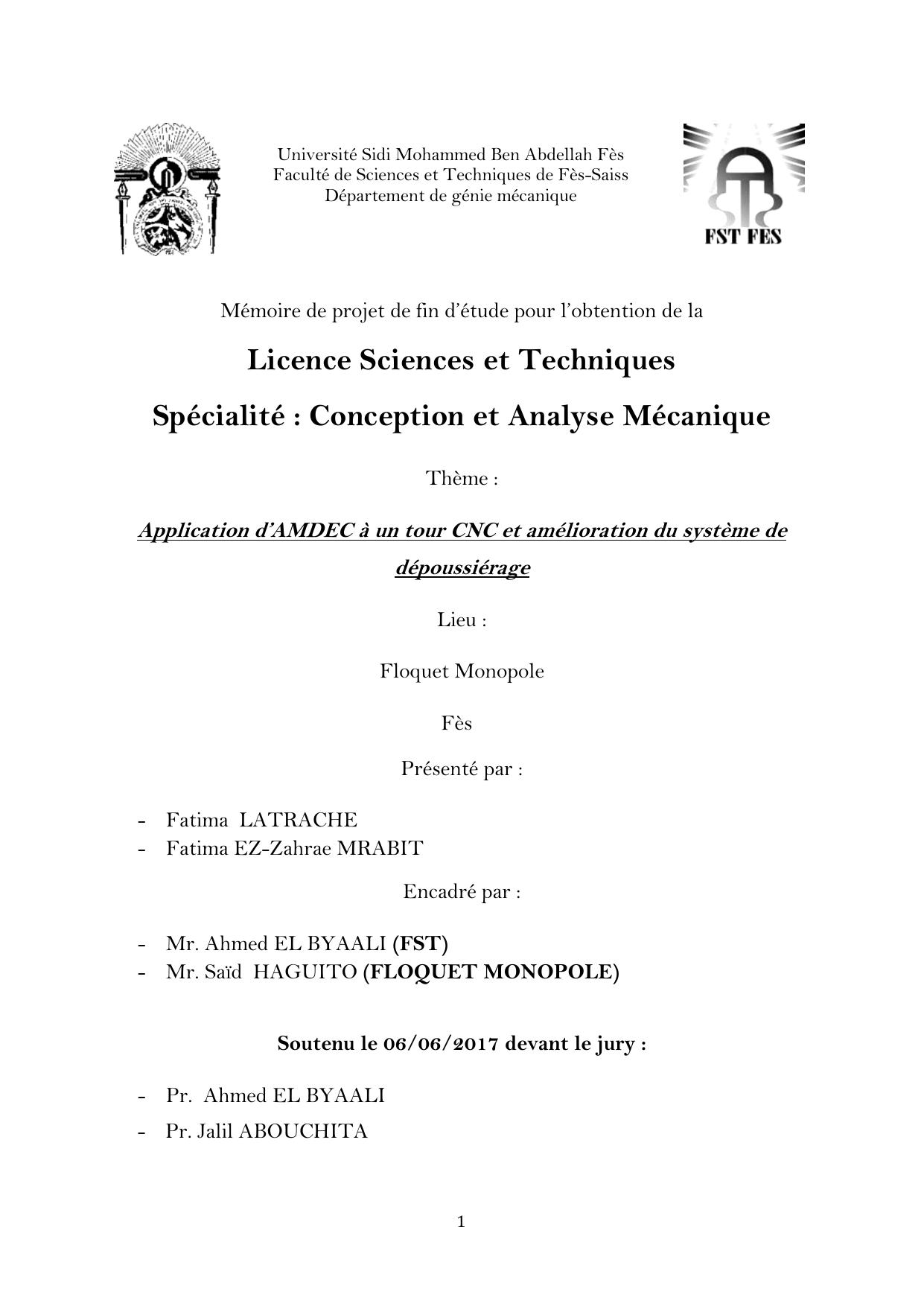 Application d’AMDEC à un tour CNC et amélioration du système de dépoussiérage