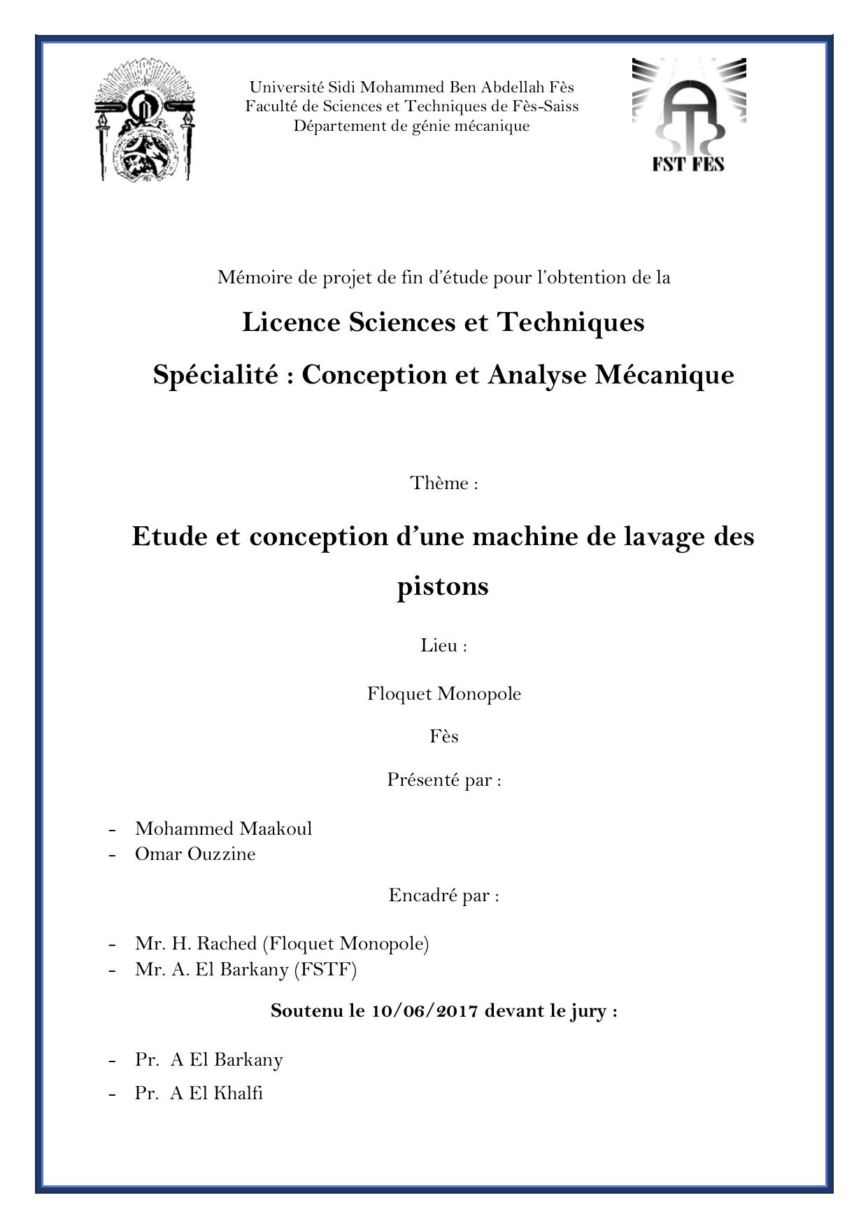 Etude et conception d’une machine de lavage des pistons