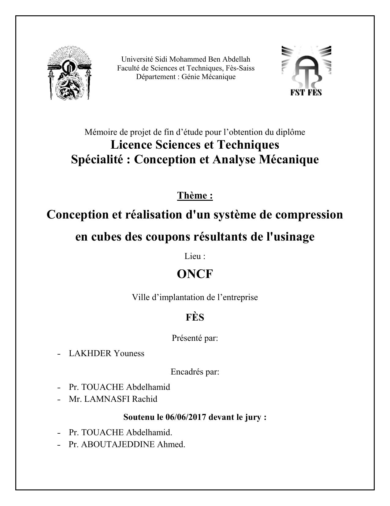 Conception et réalisation d'un système de compression en cubes des coupons résultants de l'usinage