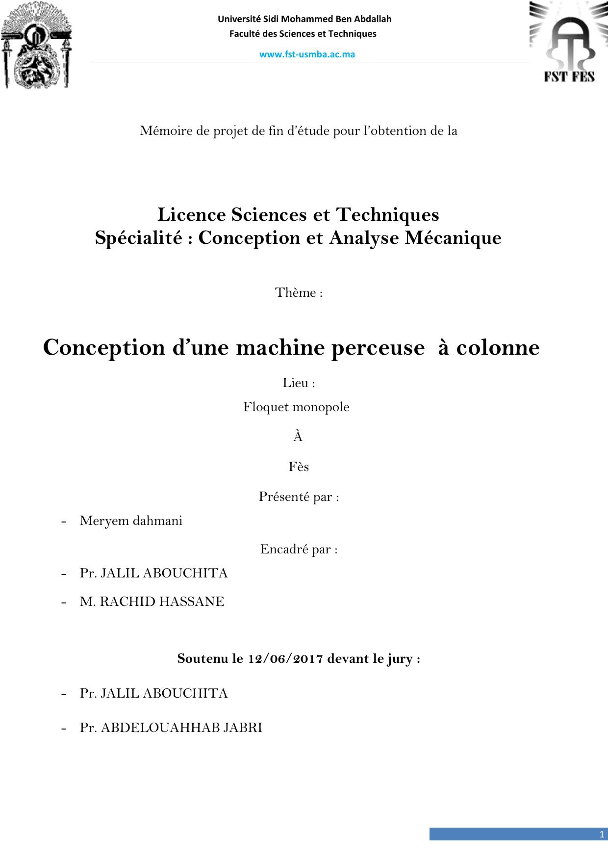 Conception d’une machine perceuse à colonne