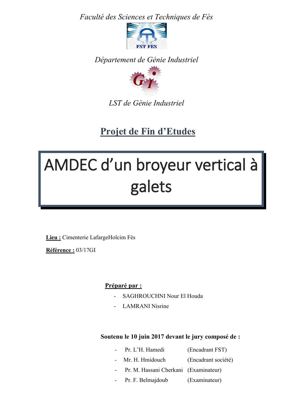 AMDEC d’un broyeur vertical à galets