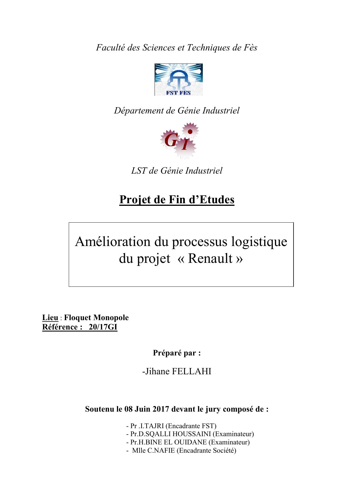 Amélioration du processus logistique du projet « Renault »