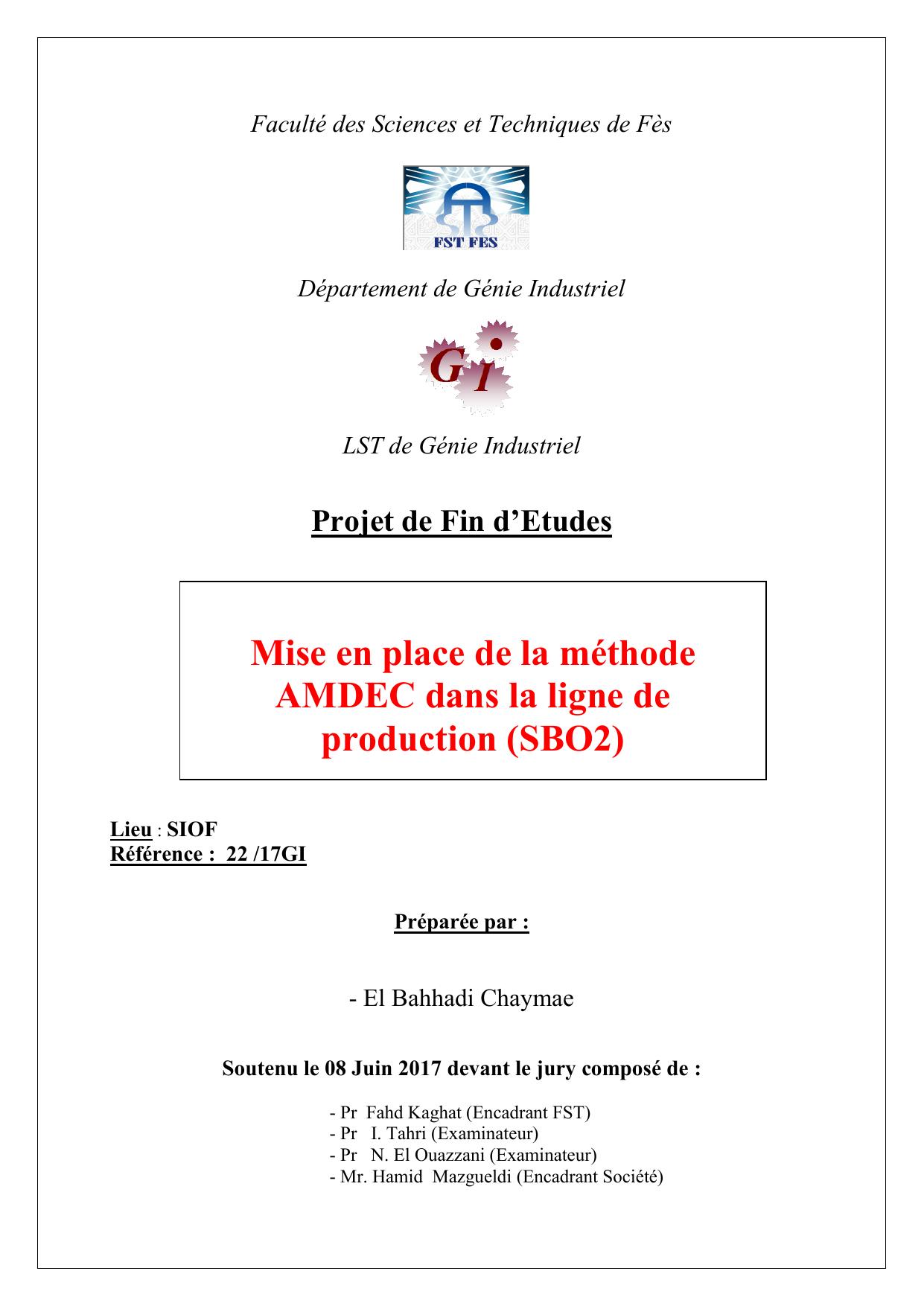 Mise en place de la méthode AMDEC dans la ligne de production (SBO2)