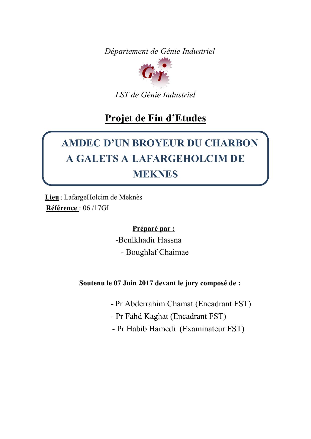 AMDEC d'un broyeur du carbon à galets à LafargeHolcim de Meknès