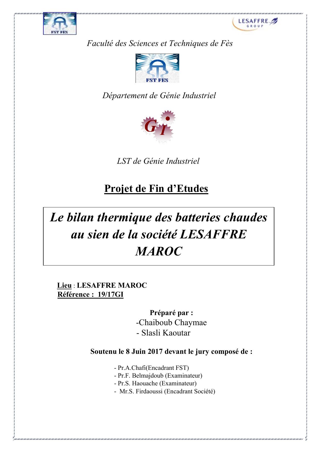 Le bilan thermique des batteries chaudes au sien de la société LESAFFRE MAROC