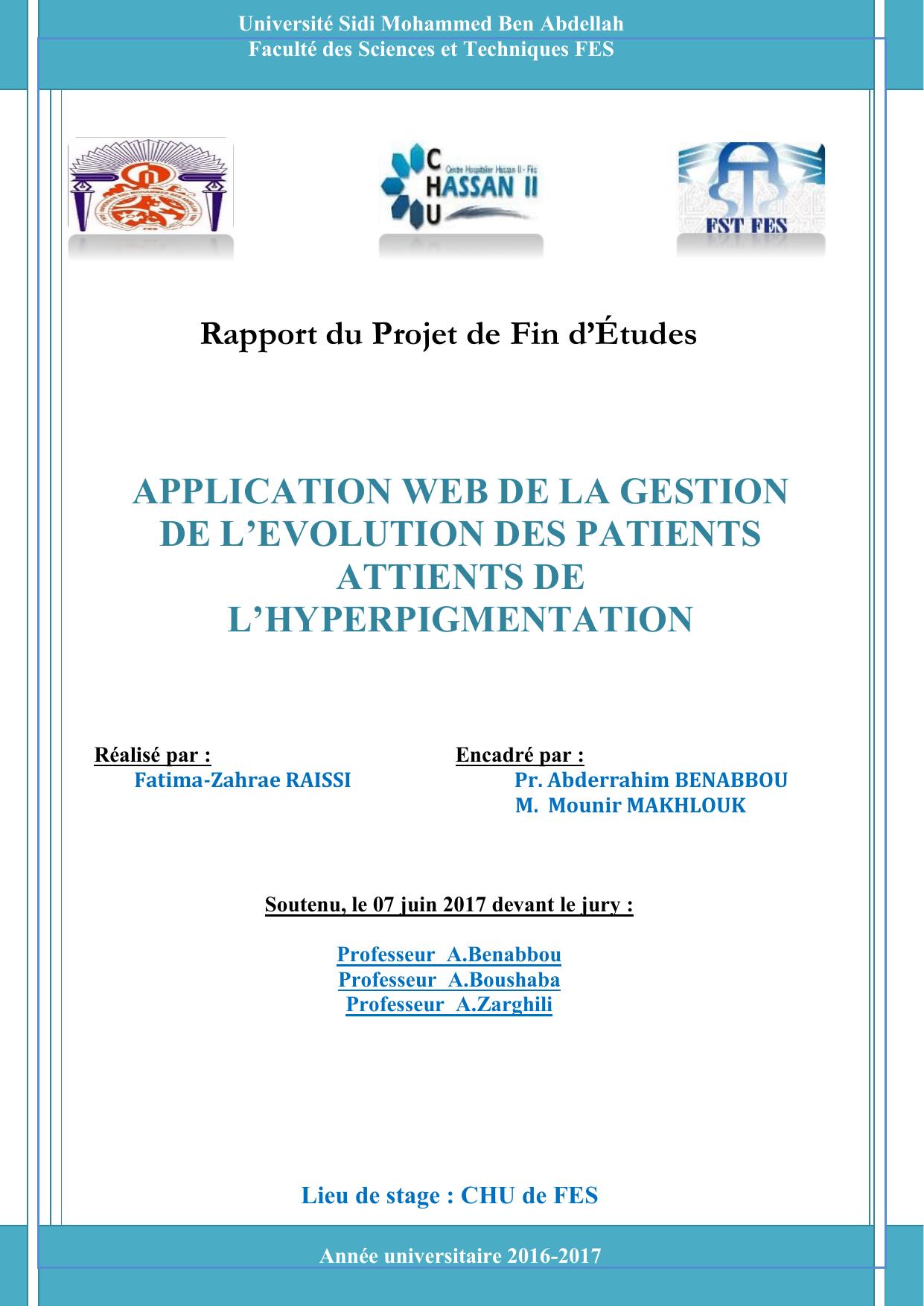 Application web de la gestion de l'évolution des patients atteints de l'Hyperpigmentation