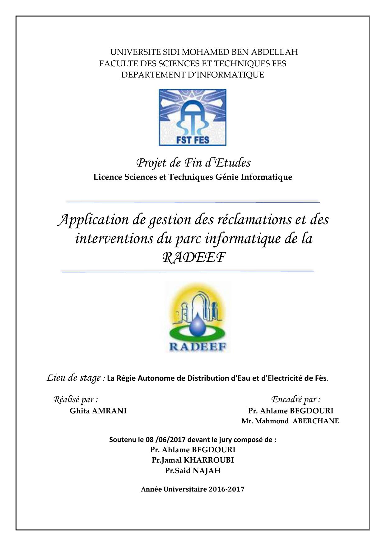 Application de gestion des réclamations et des interventions du parc informatique de la RADEEF