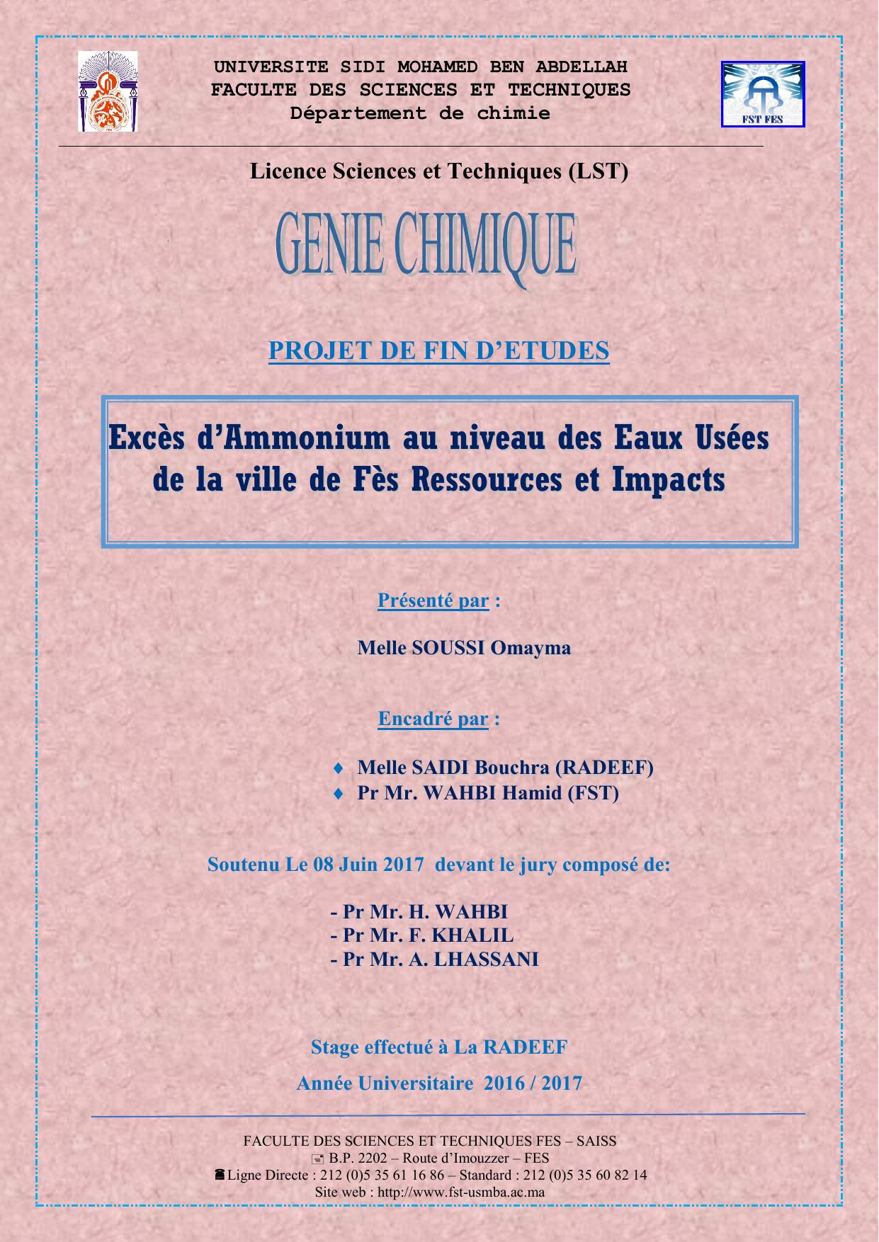 Excès d’Ammonium au niveau des Eaux Usées de la ville de Fès Ressources et Impacts