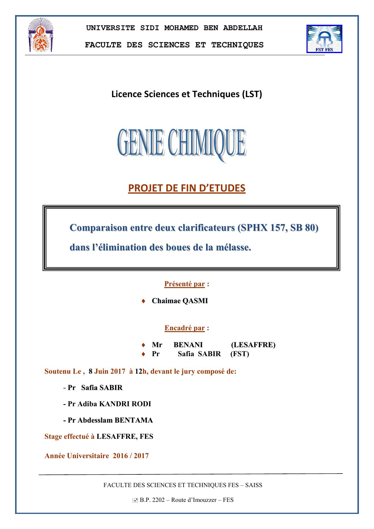 Comparaison entre deux clarificateurs (SPHX 157, SB 80) dans l’élimination des boues de la mélasse