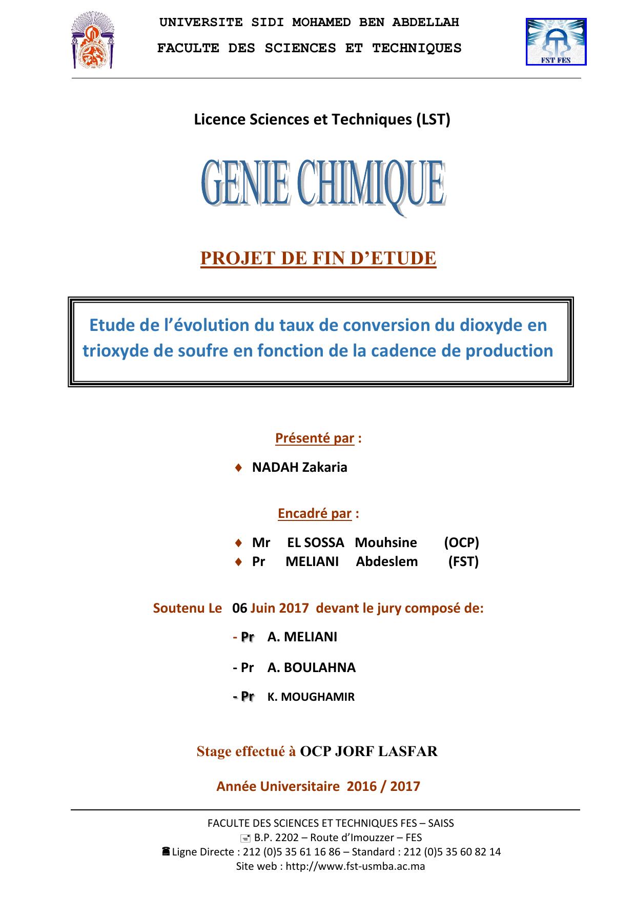 Etude de l’évolution du taux de conversion du dioxyde en trioxyde de soufre en fonction de la cadence de production