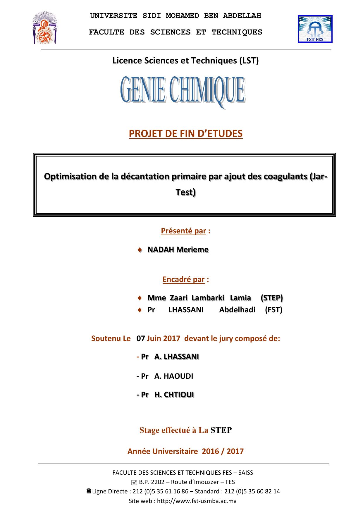 Optimisation de la décantation primaire par ajout des coagulants (Jar- Test)