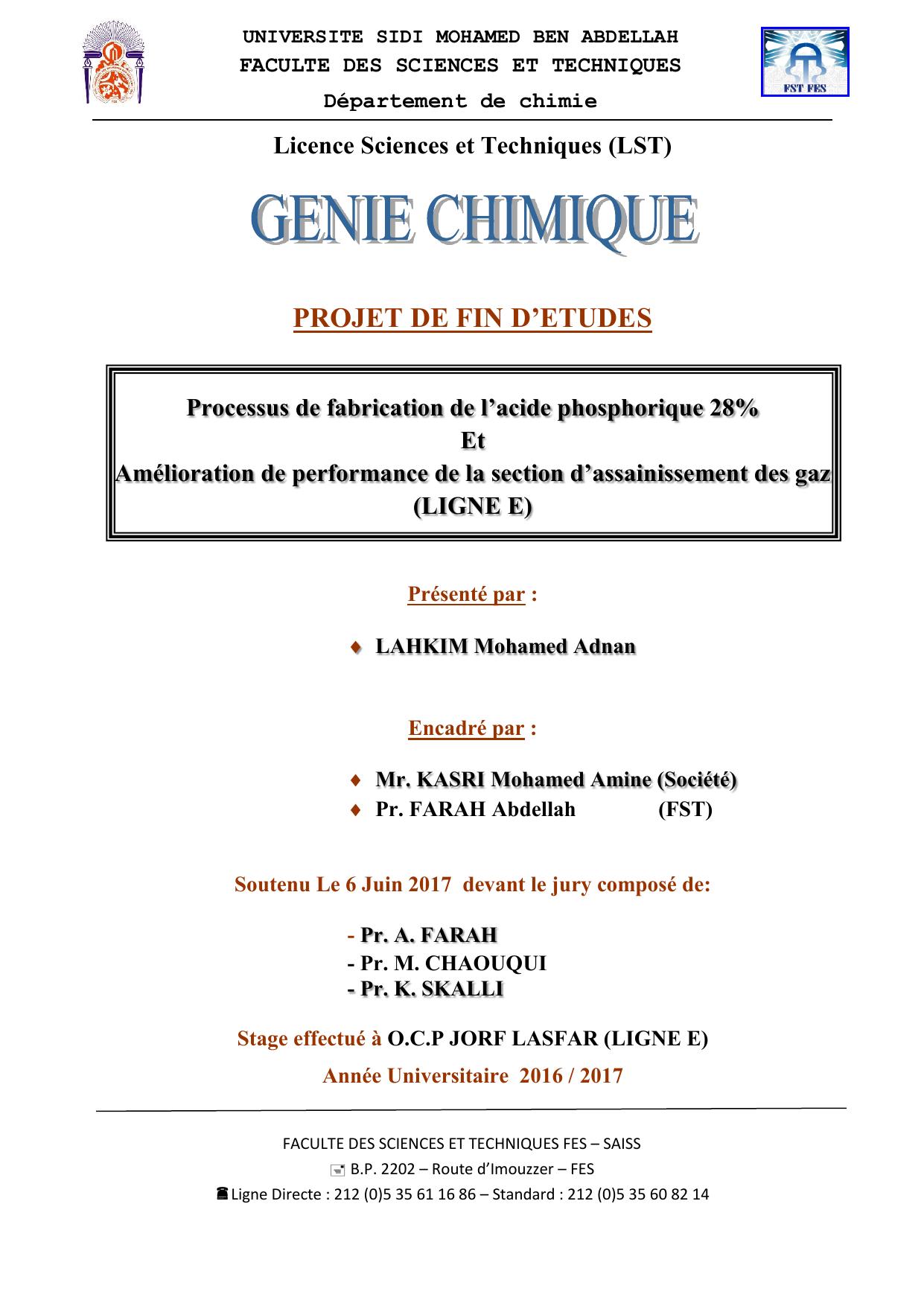 Processus de fabrication de l’acide phosphorique 28% Et Amélioration de performance de la section d’assainissement des gaz (LIGNE E)