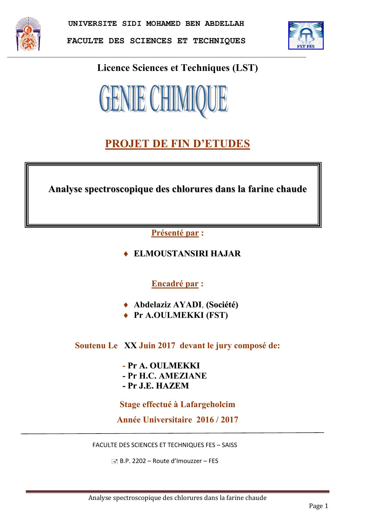 Analyse spéctroscopique des chlorures dans la farine chaude