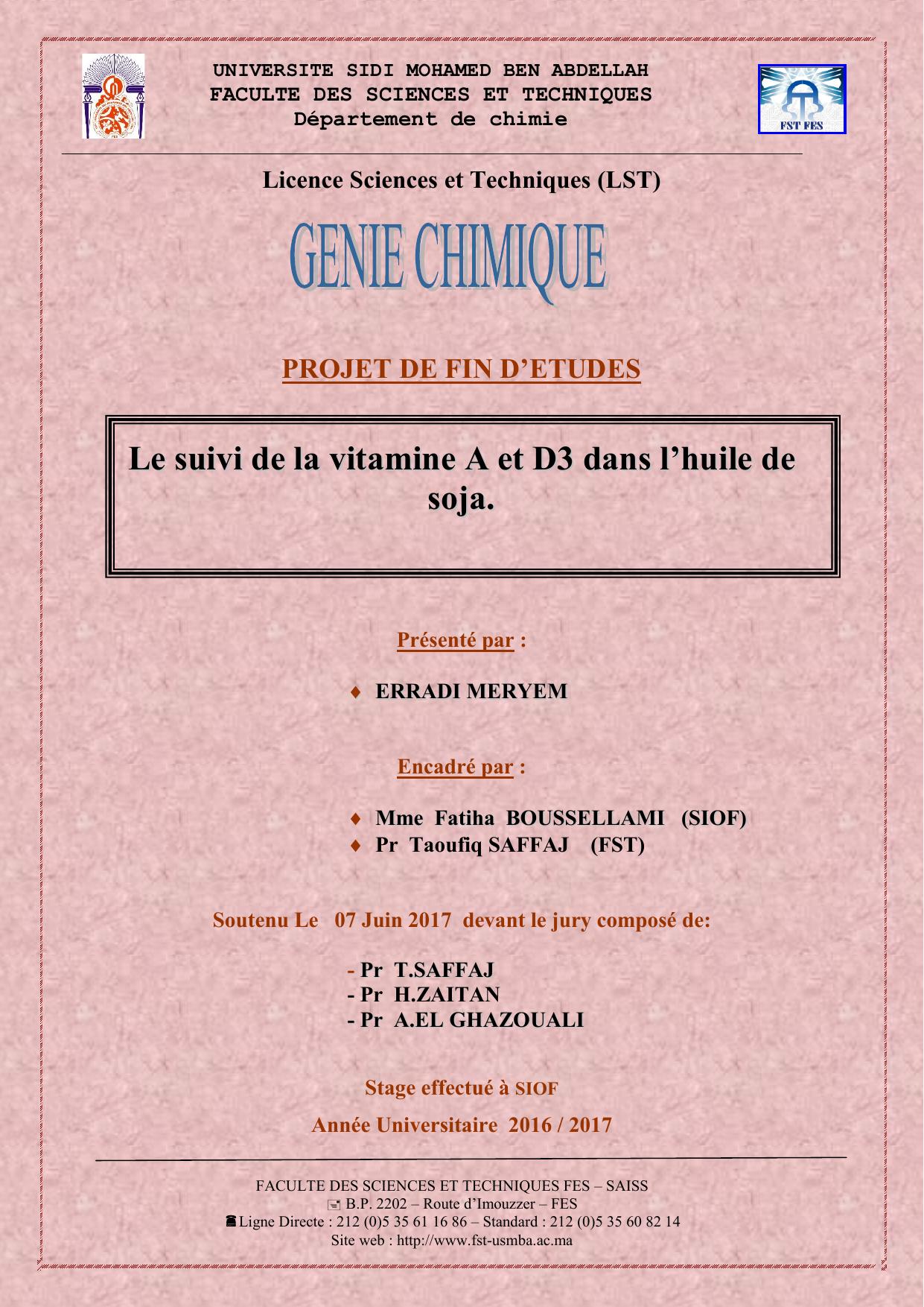 Le suivi de la vitamine A et D3 dans l'huile de Soja