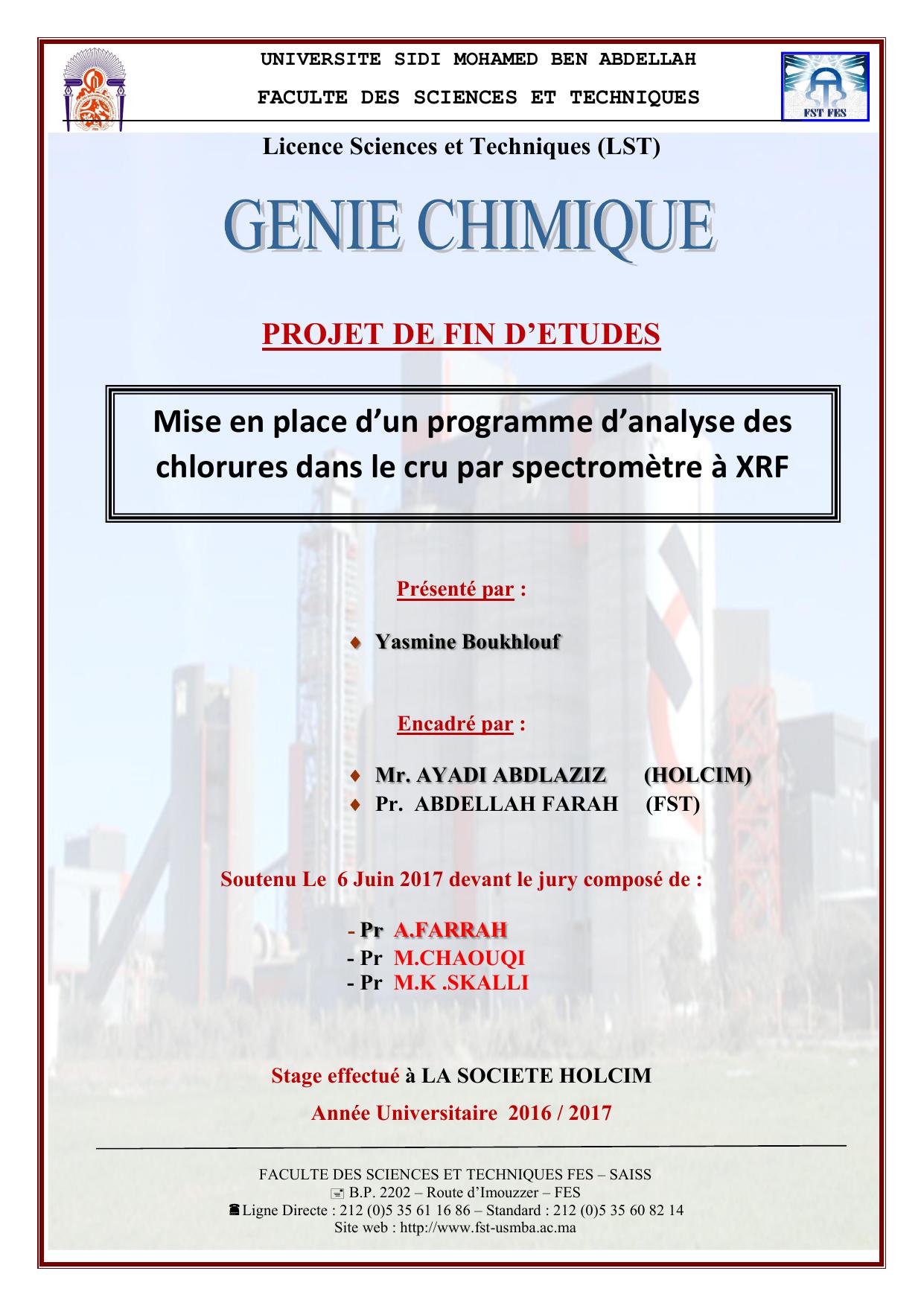 Mise en place d’un programme d’analyse des chlorures dans le cru par spectromètre à XRF