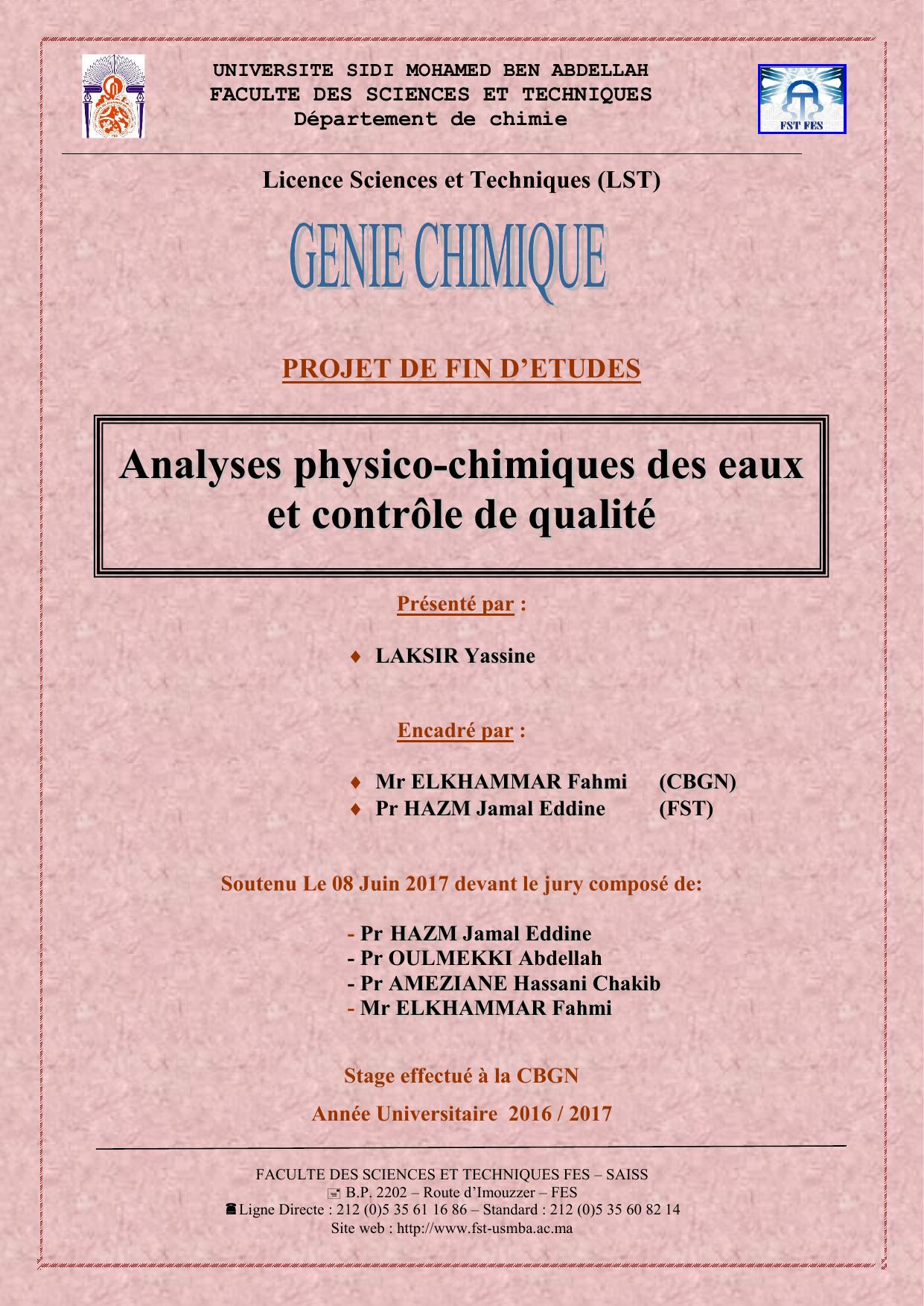 Analyses physico-chimique des eaux et contrôle de qualité