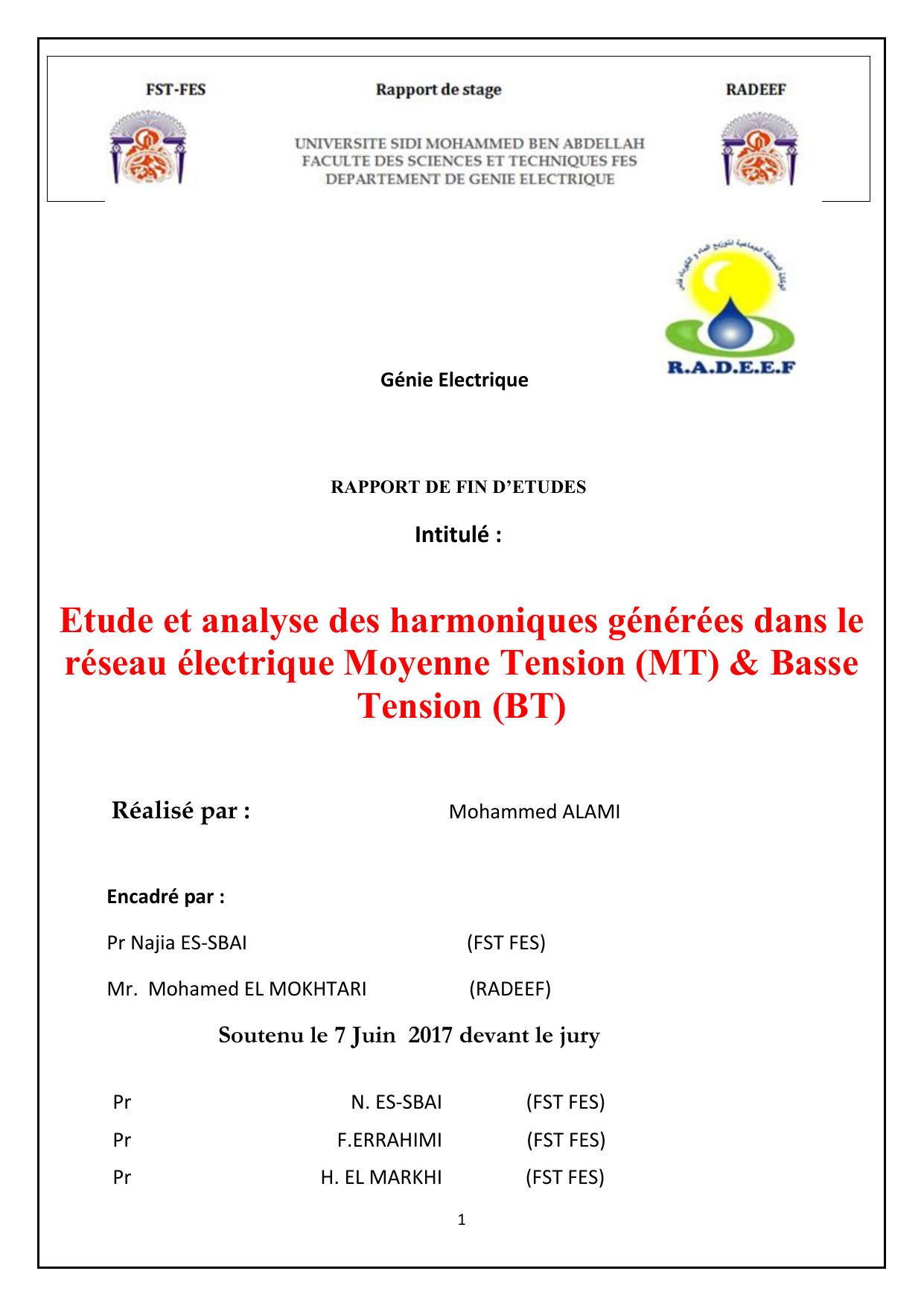 Etude et analyse des harmoniques générées dans le réseau électrique Moyenne Tension (MT) & Basse Tension (BT)