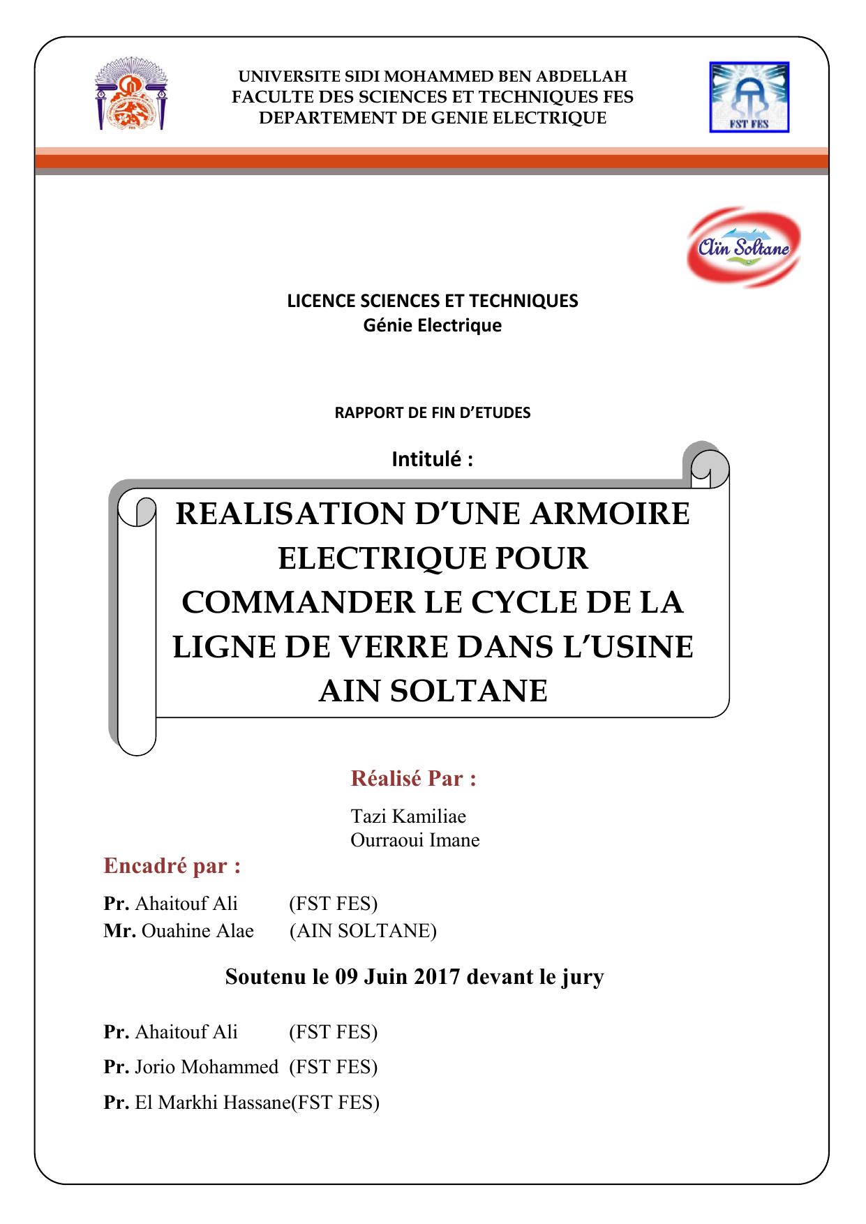 Réalisation d'une armoire électrique pour commander le cycle de la ligne de verre dans l'usine Ain Soltan