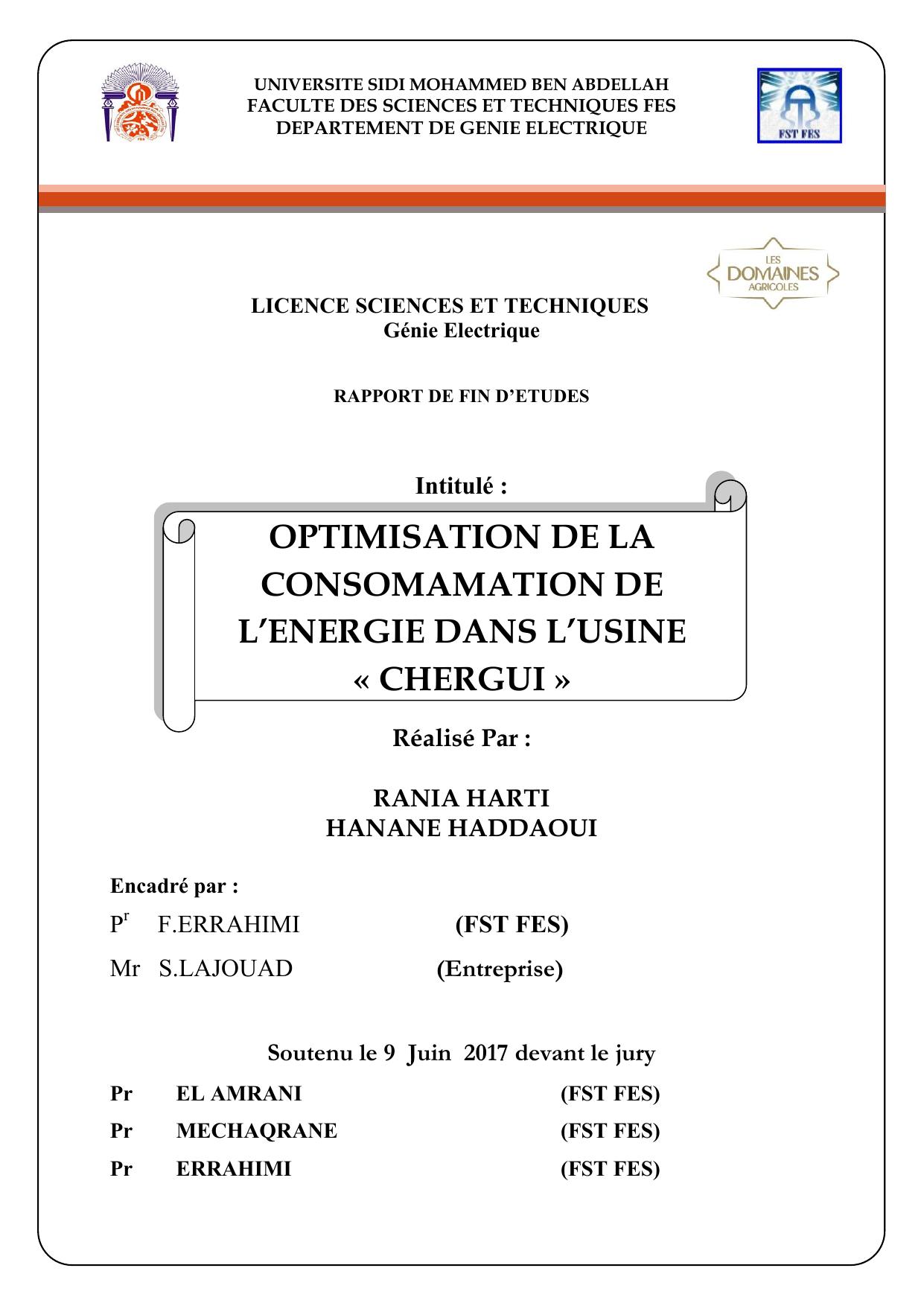 Optimisation de la consommation de l'énergie dans l'usine "CHERGUI"