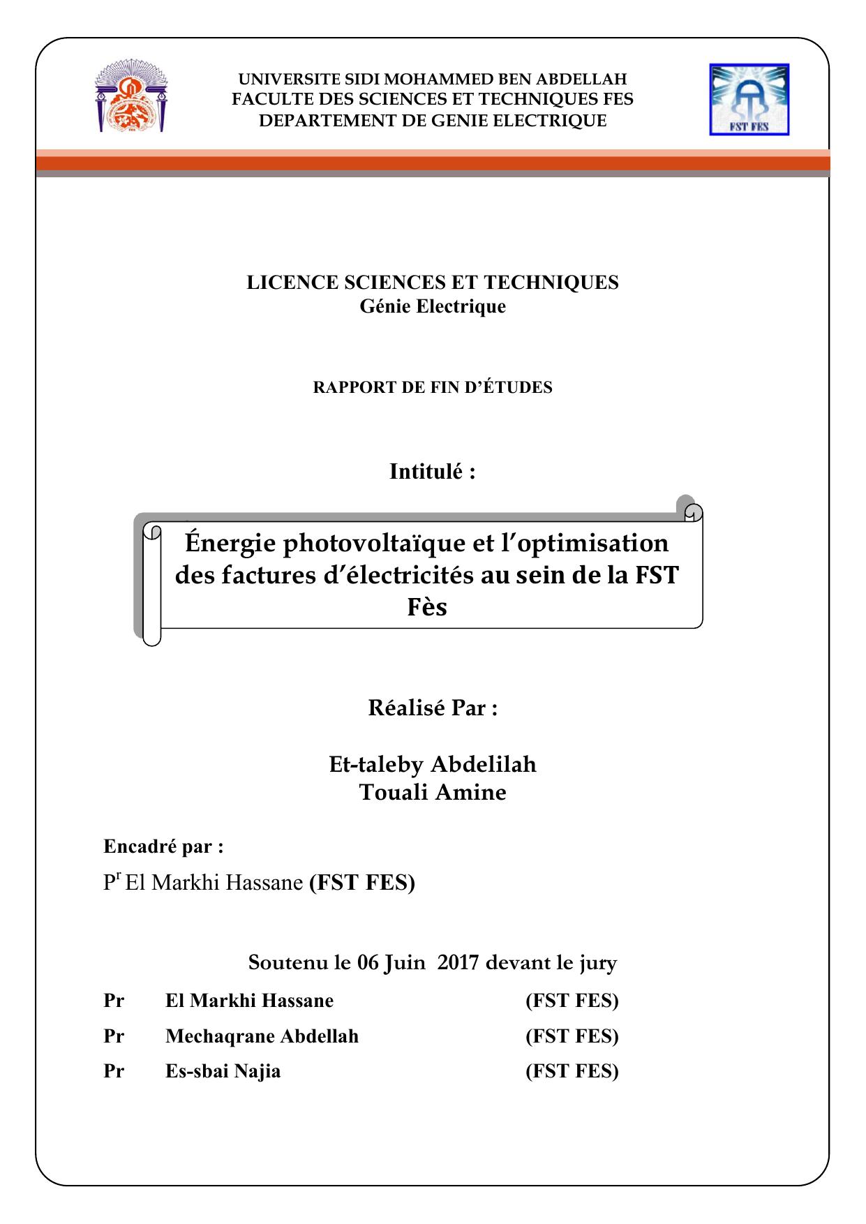 Énergie photovoltaïque et l’optimisation des factures d’électricités au sein de la FST Fès