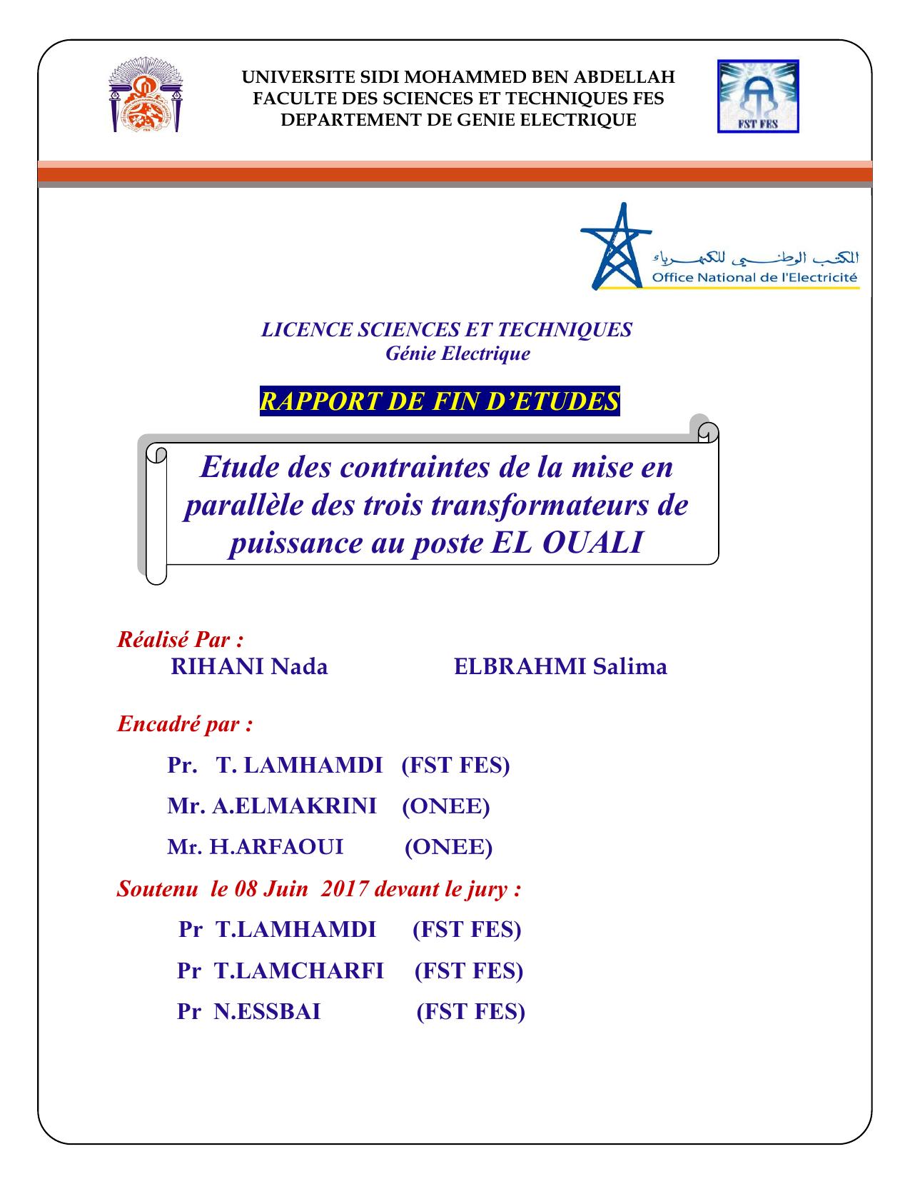 Etude des contraintes de la mise en parallèle des trois transformateurs de puissance au poste EL OUALI