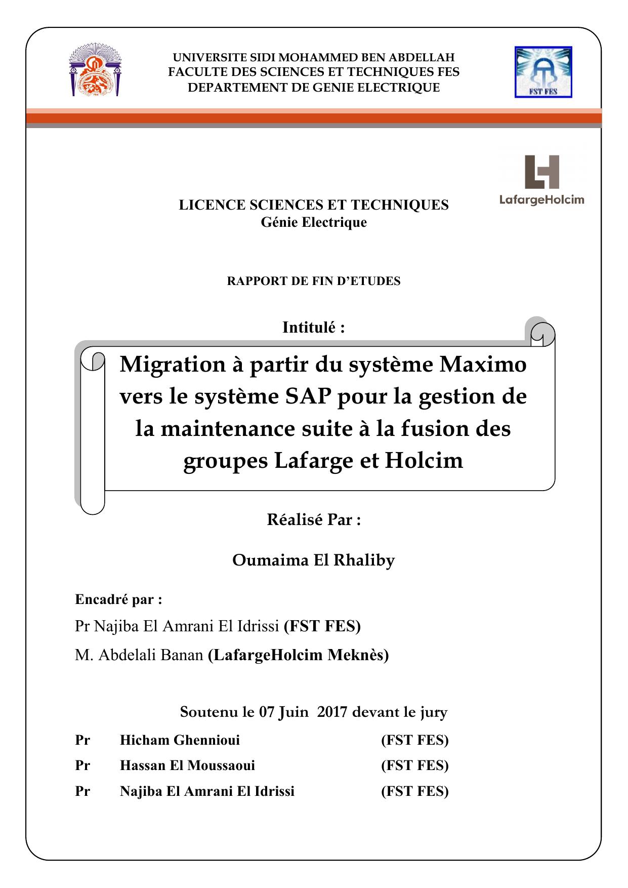 Migration à partir du système Maximo vers le système SAP pour la gestion de la maintenance suite à la fusion des groupes Lafarge et Holcim